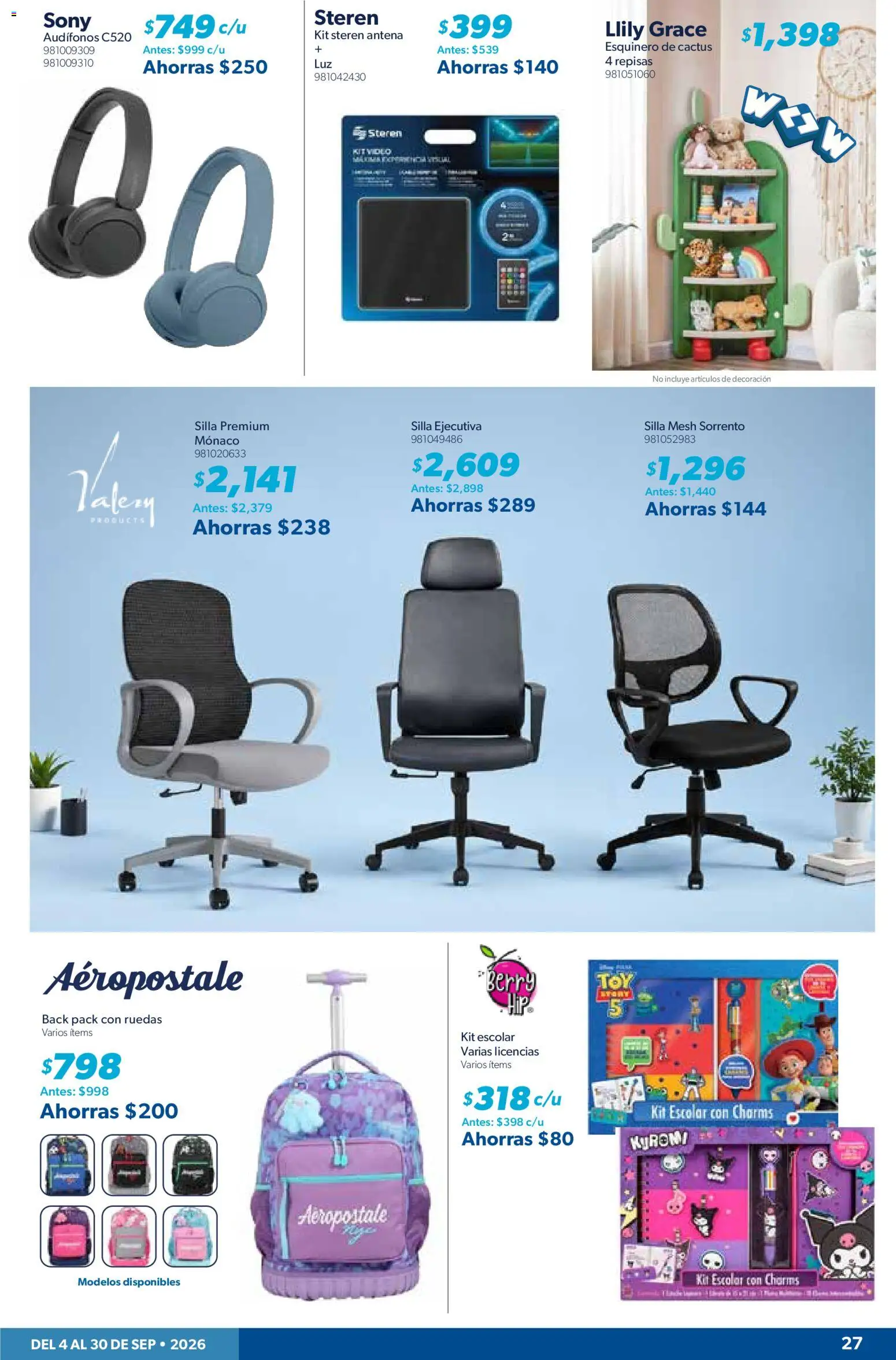 Nuevas ofertas de Sam's Club válidas en toda la República Mexicana desde el 04/09/2026. ¡Encuentra las mejores ofertas en Sam's Club catálogo Momento para consentirte! | Página: 27 | Productos: Silla, Audífonos, Decoración, Antena