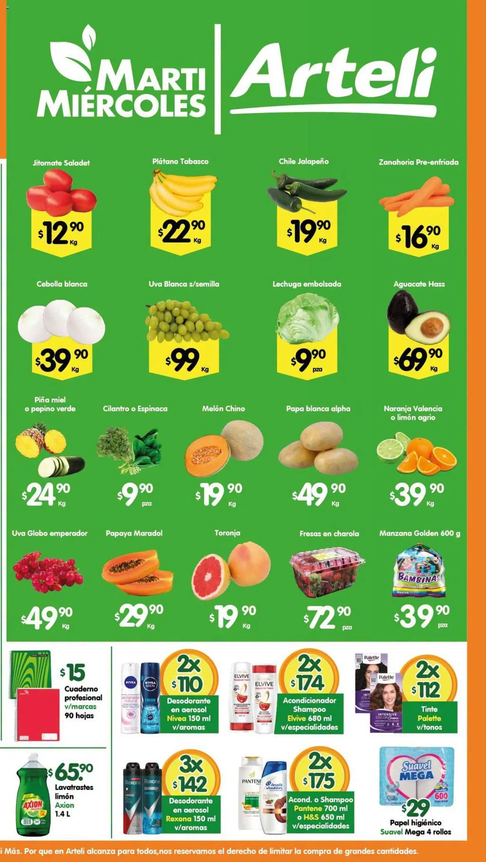 Nuevas ofertas de Arteli válidas en toda la República Mexicana desde el 11/08/2026. ¡Encuentra las mejores ofertas en Arteli folleto Tuxpan! | Página: 2 | Productos: Plátano, Papa, Espinaca, Cuaderno