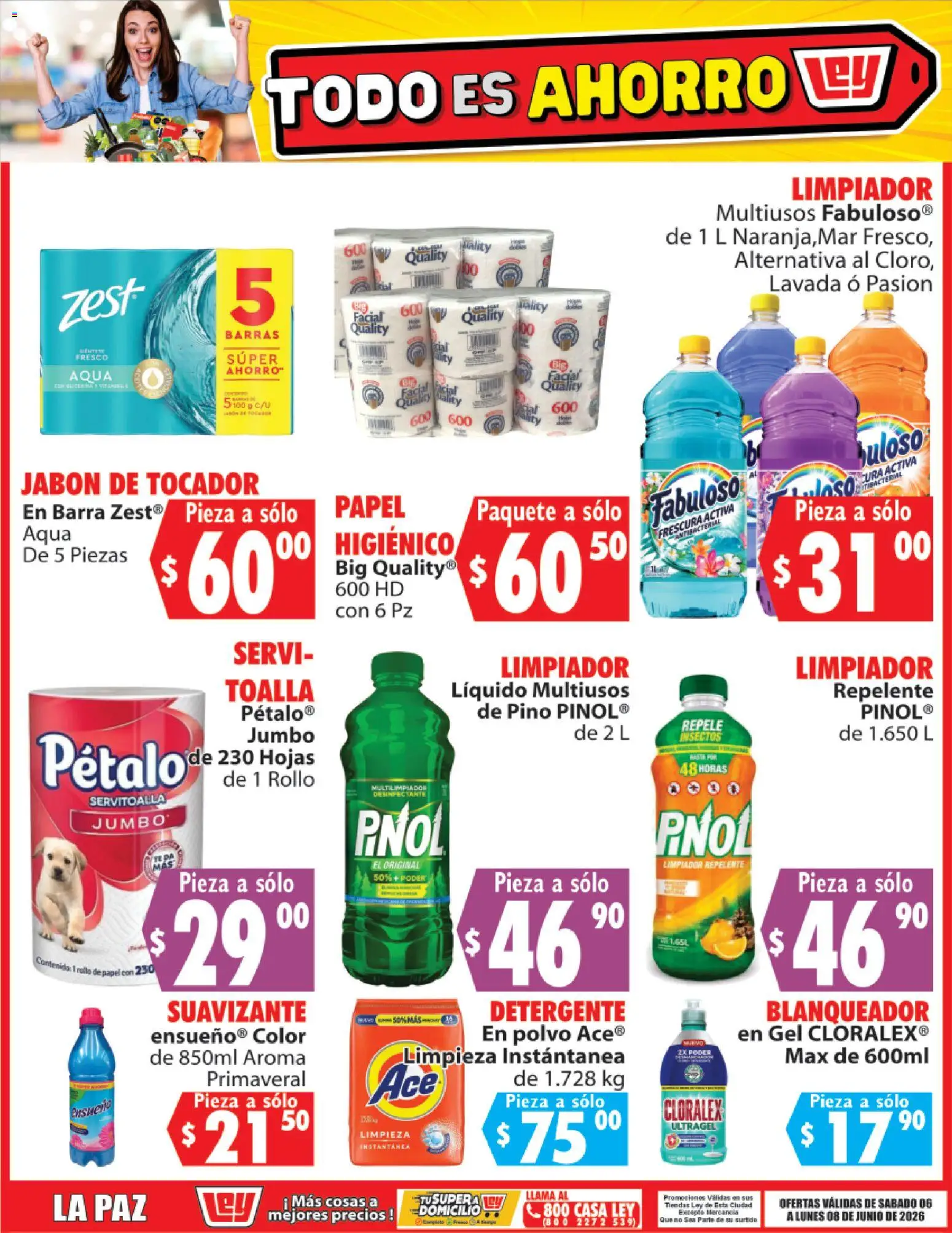 Nuevas ofertas de Casa Ley válidas en toda la República Mexicana desde el 06.06.2026. ¡Encuentra las mejores ofertas en Casa Ley folleto Todo es ahorro! | Página: 9 | Productos: Suavizante, Limpiador, Toalla, Repelente