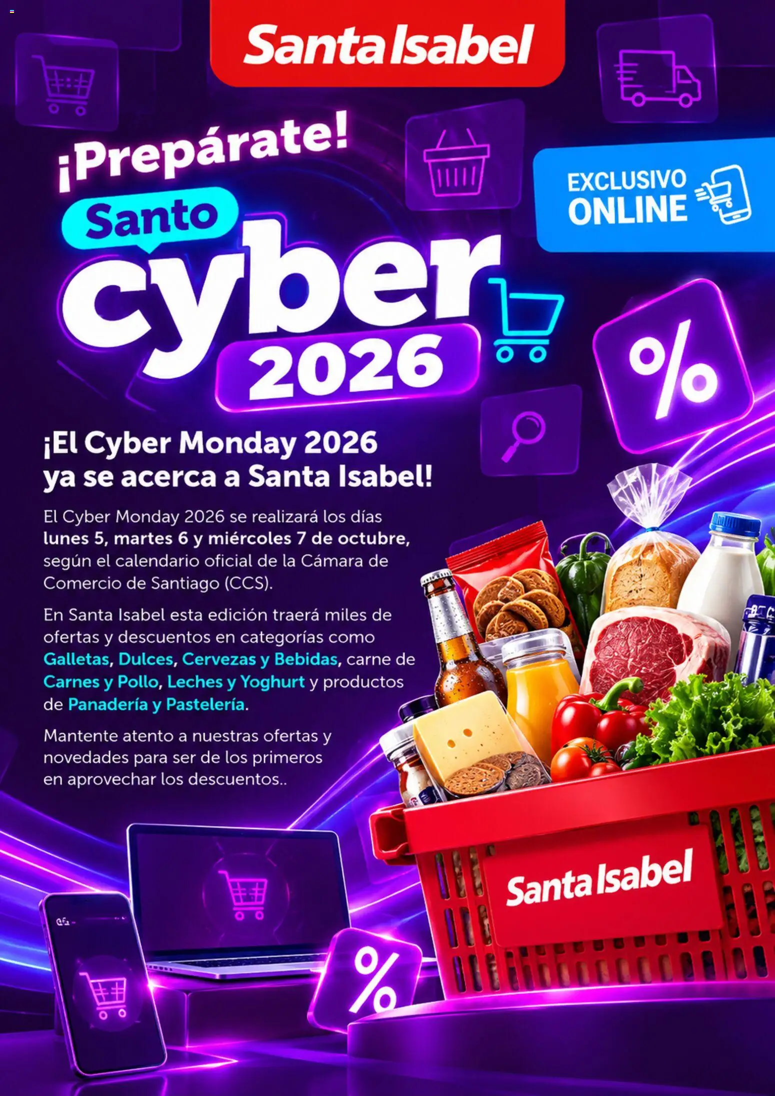 Santa Isabel Cyber Monday aviso │ válido desde el 29.09.2026 | Página: 1 | Productos: Cámara, Panadería, Carne