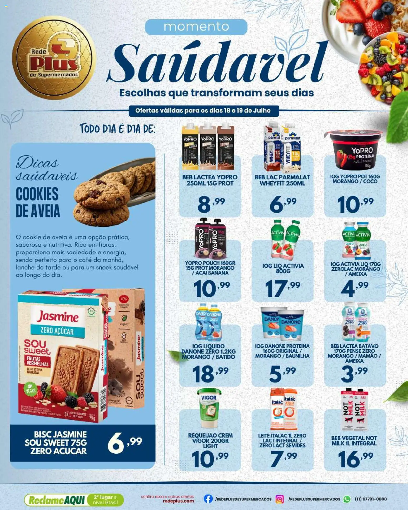 Rede Plus Supermercados Folheto - válido de 18/07/2026 | Página: 3 | Produtos: Leite, Mamão, Açaí, Ameixa