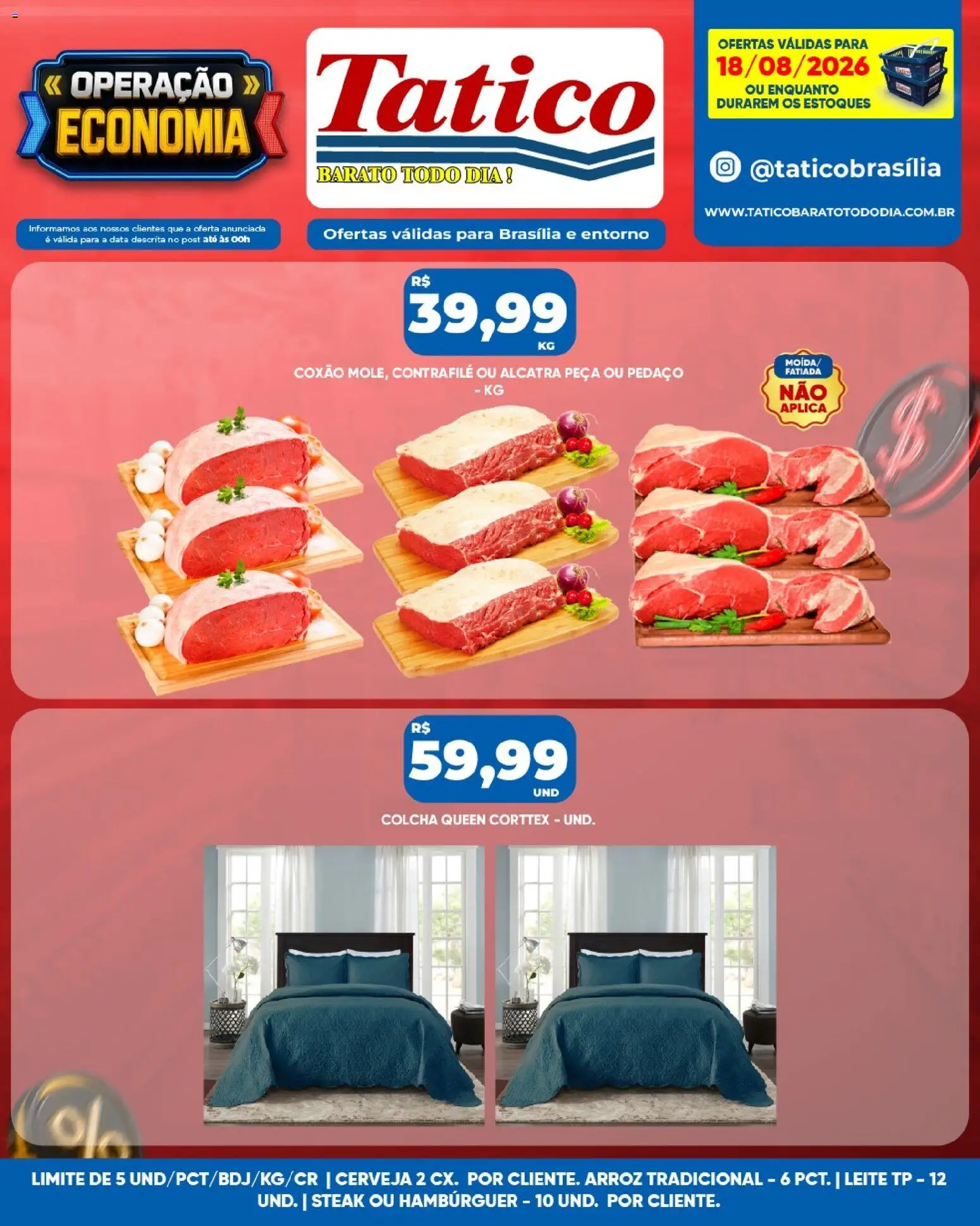 Tatico Folheto - válido de 18/08/2026 | Página: 14 | Produtos: Colcha, Leite, Arroz, Hambúrguer