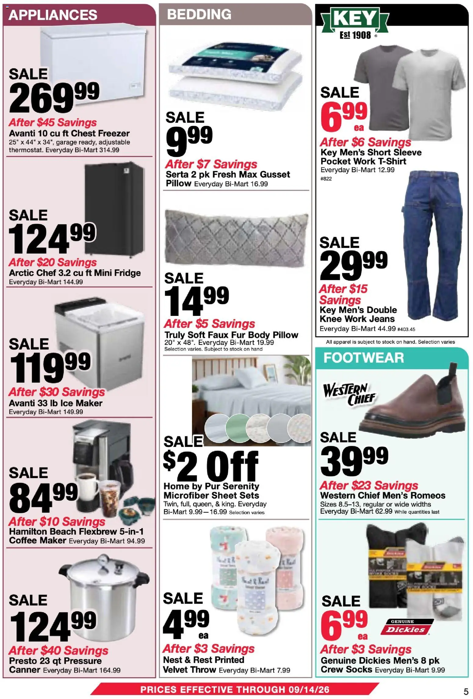 Bi-Mart Membership Saving Book - valid from 08/25/2026 | Page: 5 | Products: Bedding, Jeans, Ice Maker, Coffee maker