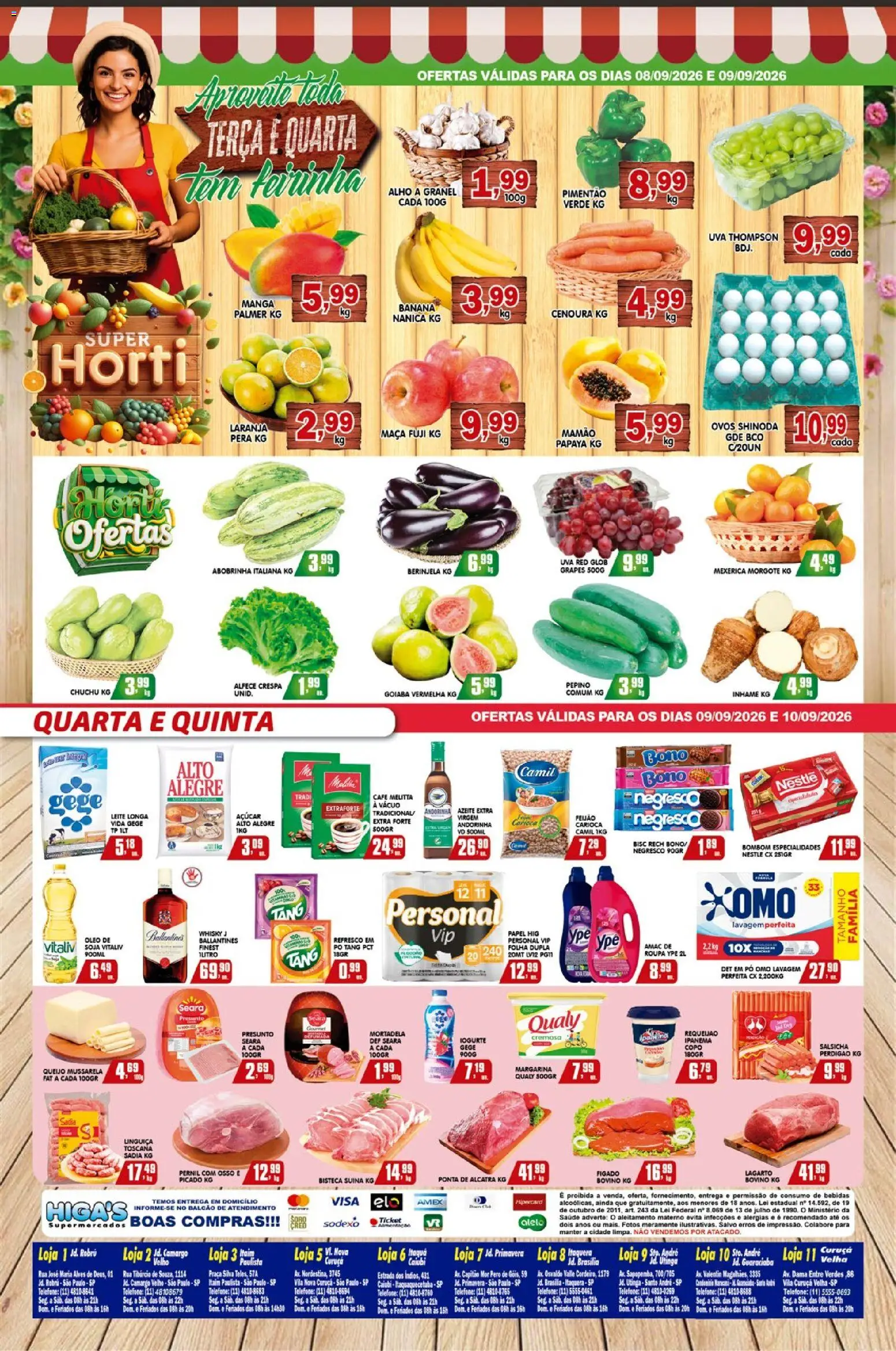 Higa's Supermercado Folheto - válido de 09/09/2026 | Página: 4 | Produtos: Abobrinha, Alho, Berinjela, Uva