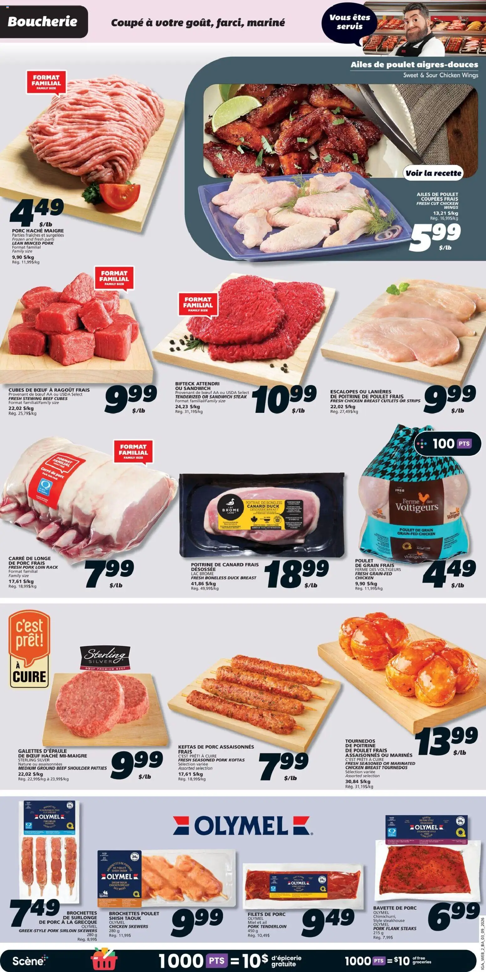 IGA flyer valid from Sep 3, 2026 | Page: 8 | Products: Chicken wings, Pork flank, Duck breast, Beef cubes