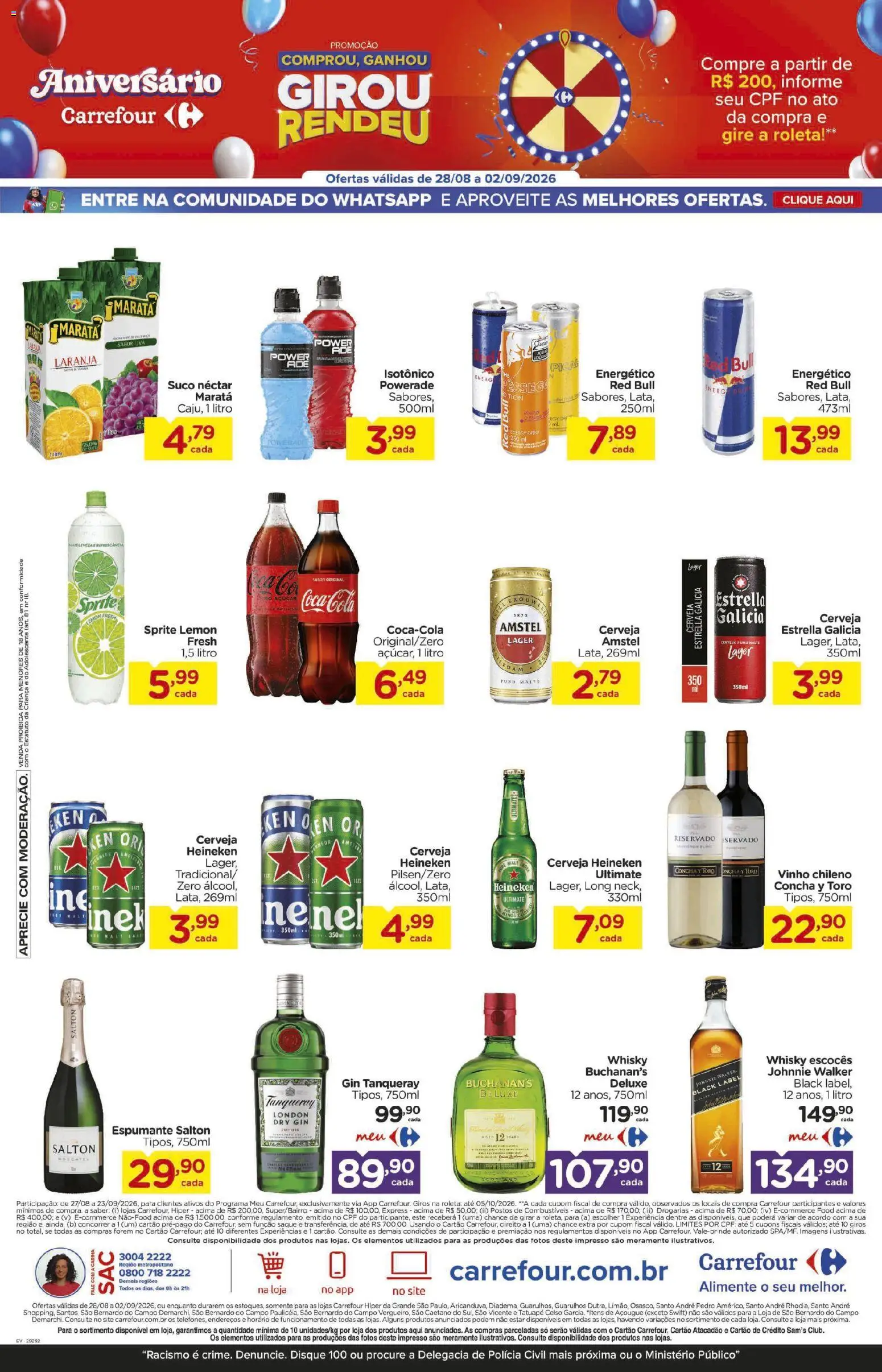 Carrefour Folheto - válido de 28/08/2026 | Página: 5 | Produtos: Vinho, Heineken, Açúcar, Isotônico