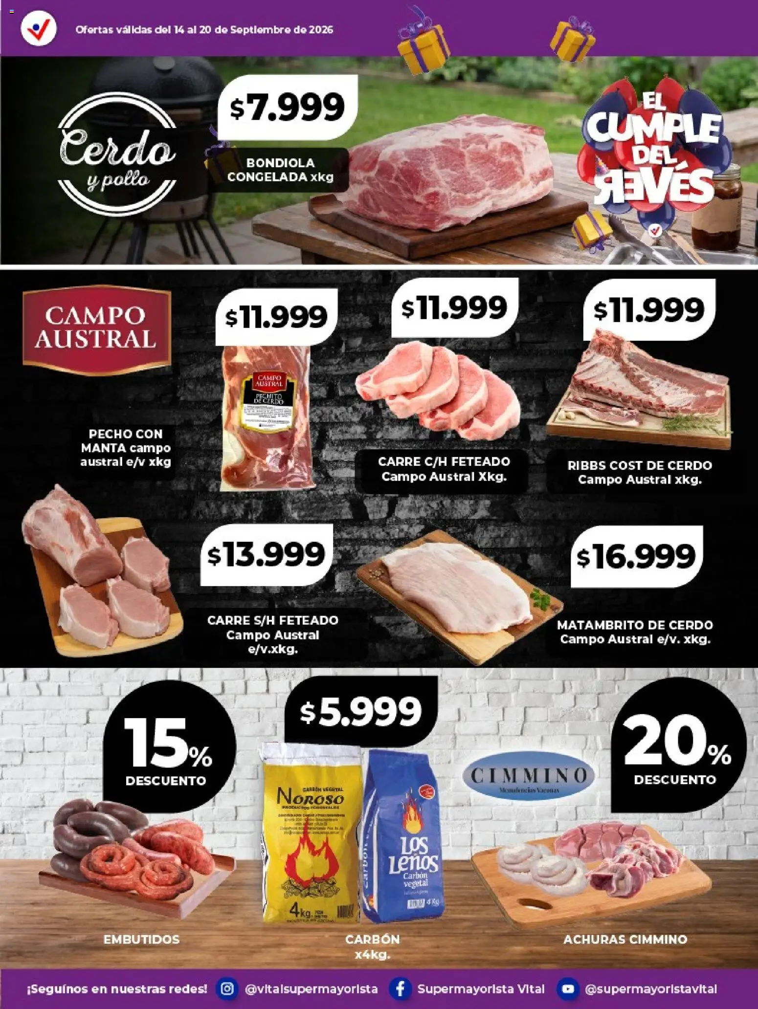 Vital - Especial de frescos │ válido desde el 14/09/2026 | Página: 3 | Productos: Carbón vegetal, Embutidos, Manta, Cerdo