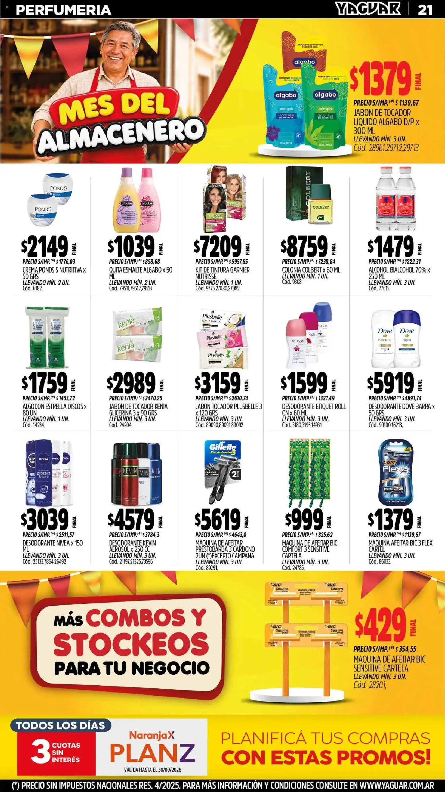 Yaguar - Oferta Semanal Santa Fé │ válido desde el 31/08/2026 | Página: 21 | Productos: Algodón, Tintura, Desodorante, Alcohol