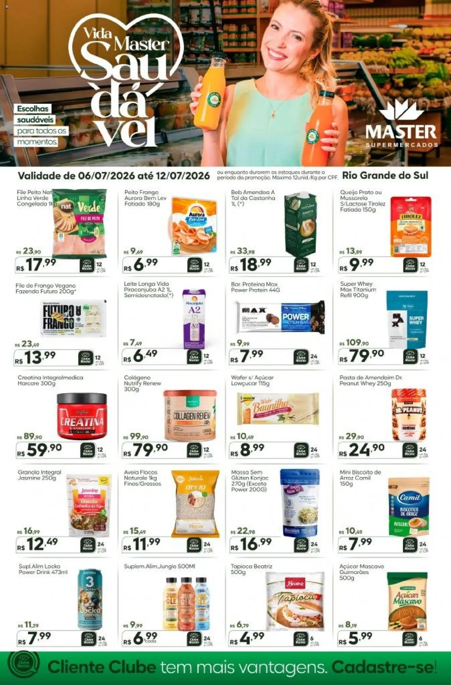 Master Folheto - válido de 06/07/2026 | Página: 1 | Produtos: Leite, Queijo, Massa, Granola