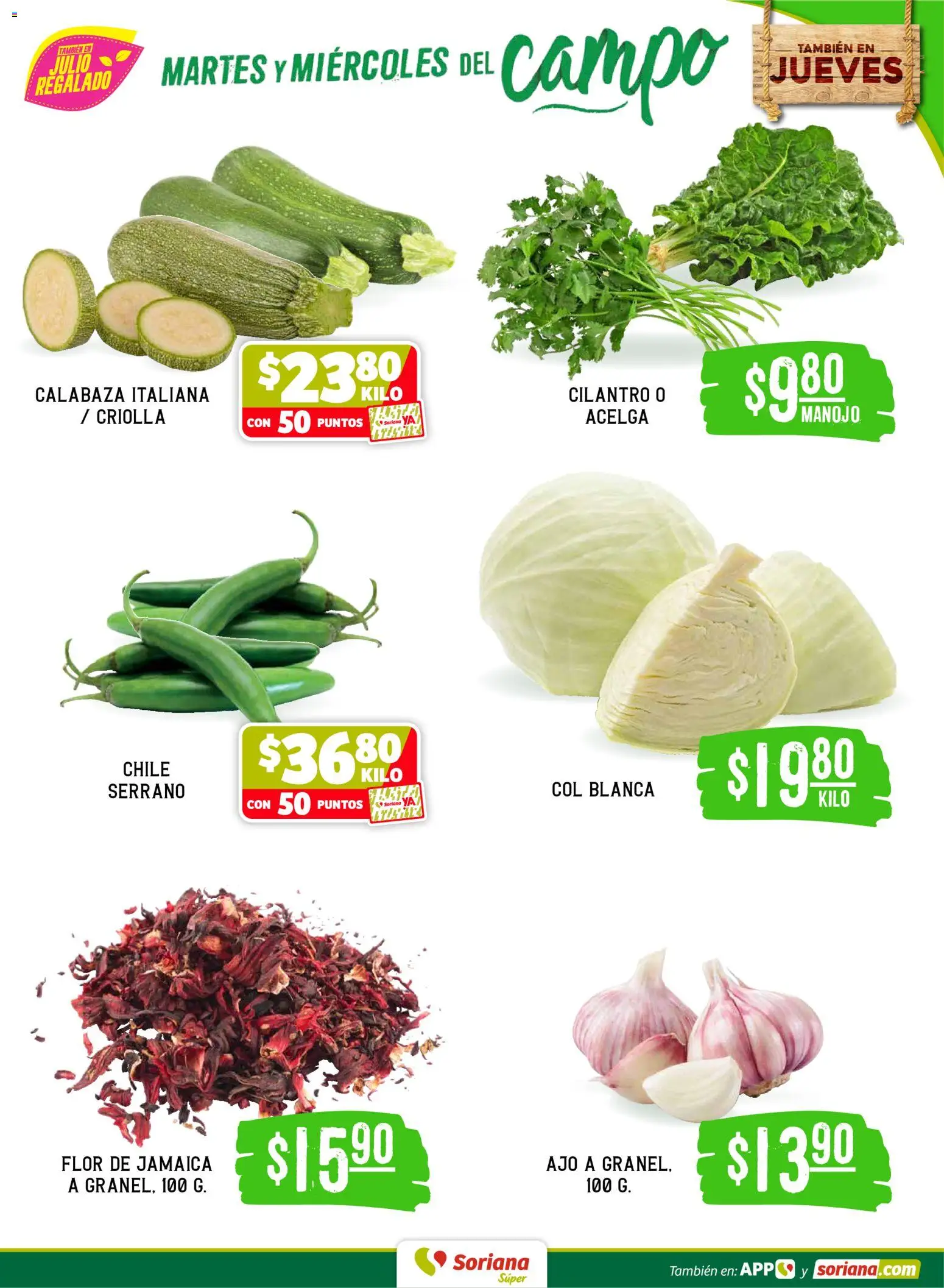 Nuevas ofertas de Soriana válidas en toda la República Mexicana desde el 16.06.2026. ¡Encuentra las mejores ofertas en Soriana Martes y Miércoles del Campo Súper: Tamaulipas (excepto Cd. Victoria y Tampico)! | Página: 3 | Productos: Acelga, Ajo, Col