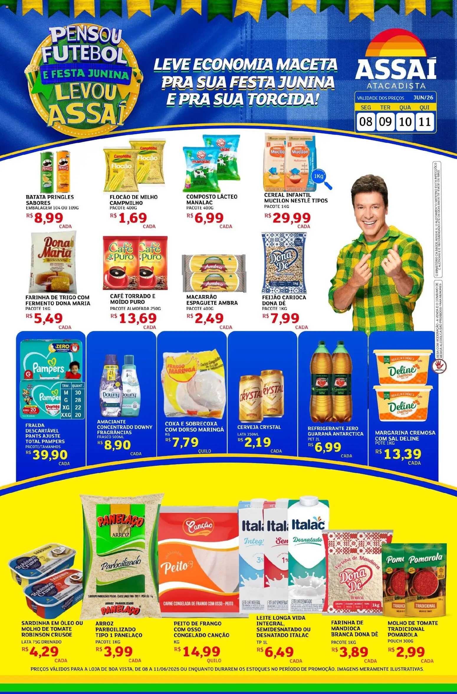 Assaí Atacadista Folheto - válido de 08.06.2026 | Página: 1 | Produtos: Espaguete, Farinha de trigo, Almofada, Leite