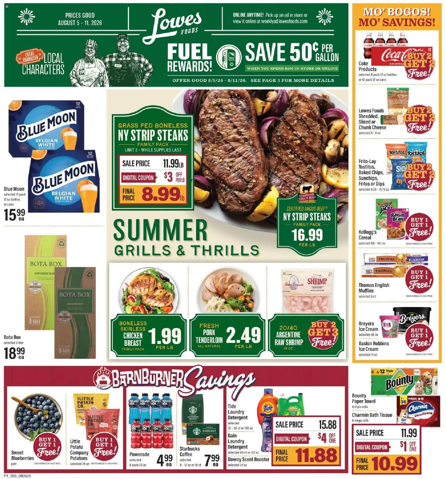 Lowes Foods Weekly Ad - GA - valid from 08/05/2026 | Page: 1 | Products: Chicken, Pork, Detergent, Blueberries
