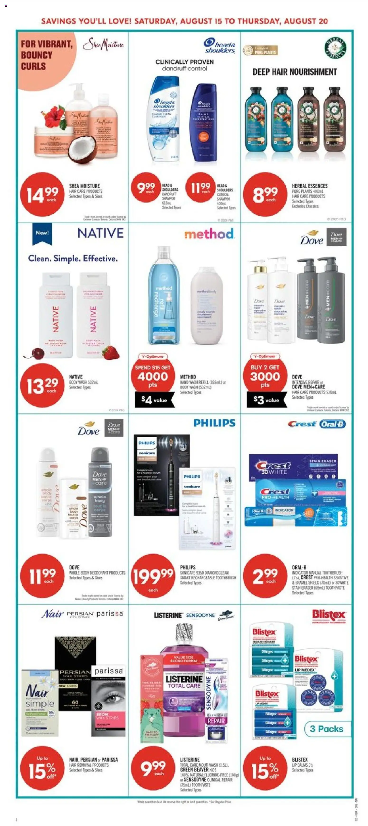 Shoppers flyer valid from Aug 14, 2026 | Page: 13 | Products: Toothbrush, Strips, Deodorant, Toothpaste