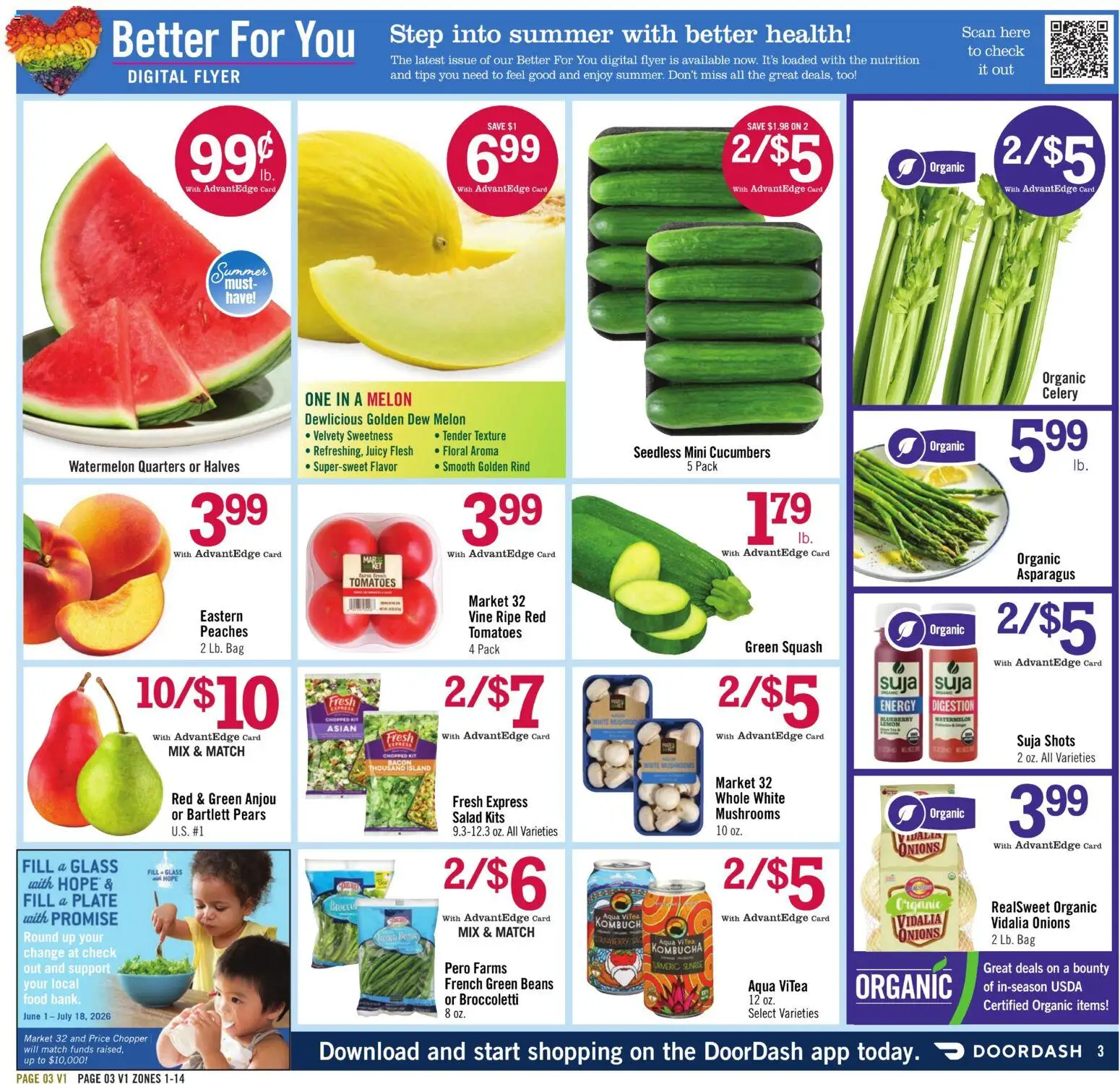 Price Chopper Weekly Ad - valid from 31.05.2026 | Page: 3 | Products: Peaches, Mushrooms, Salad, Bag