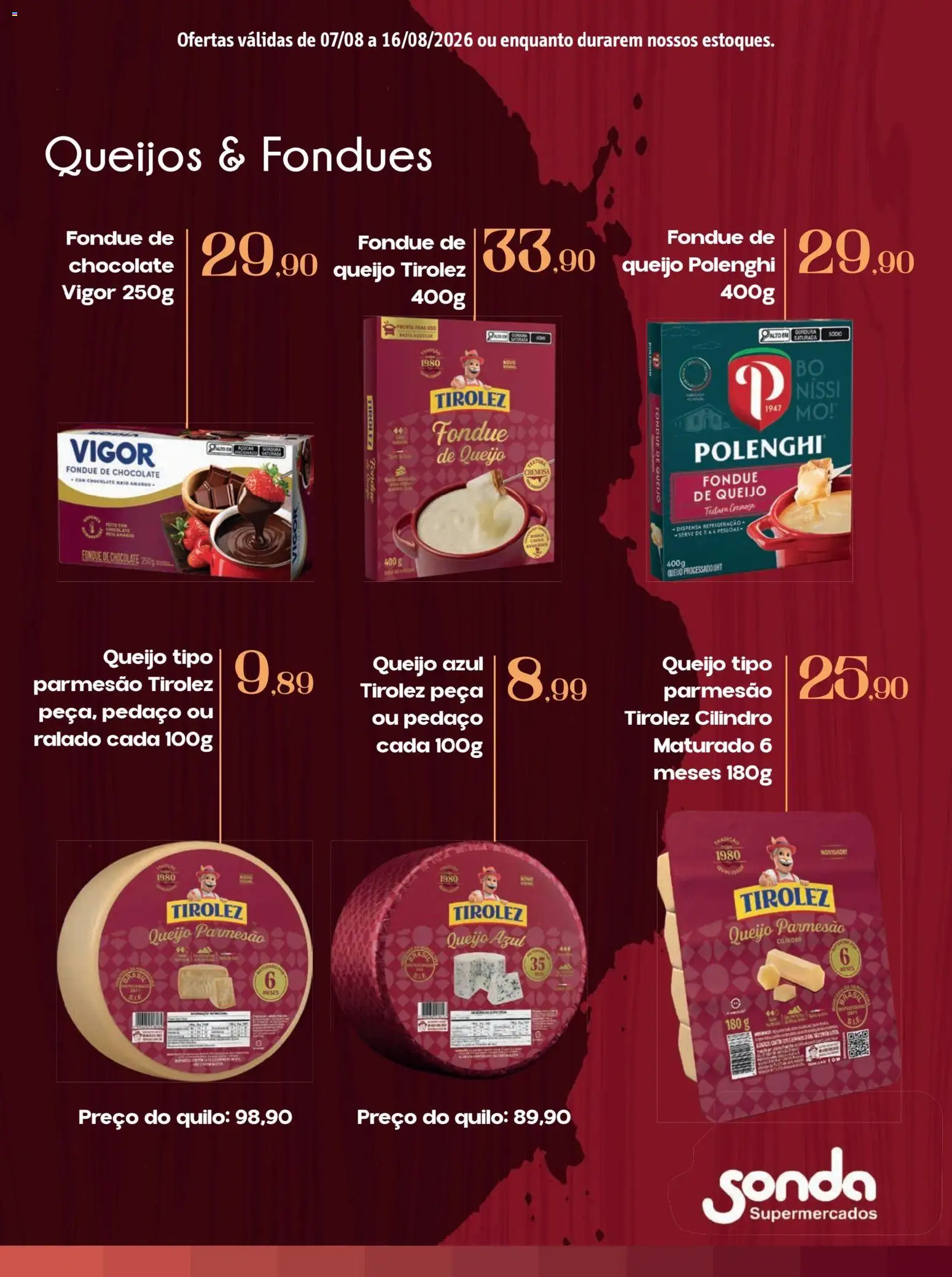 Sonda Folheto - válido de 07/08/2026 | Página: 13 | Produtos: Queijo, Chocolate, Parmesão, Queijo parmesão