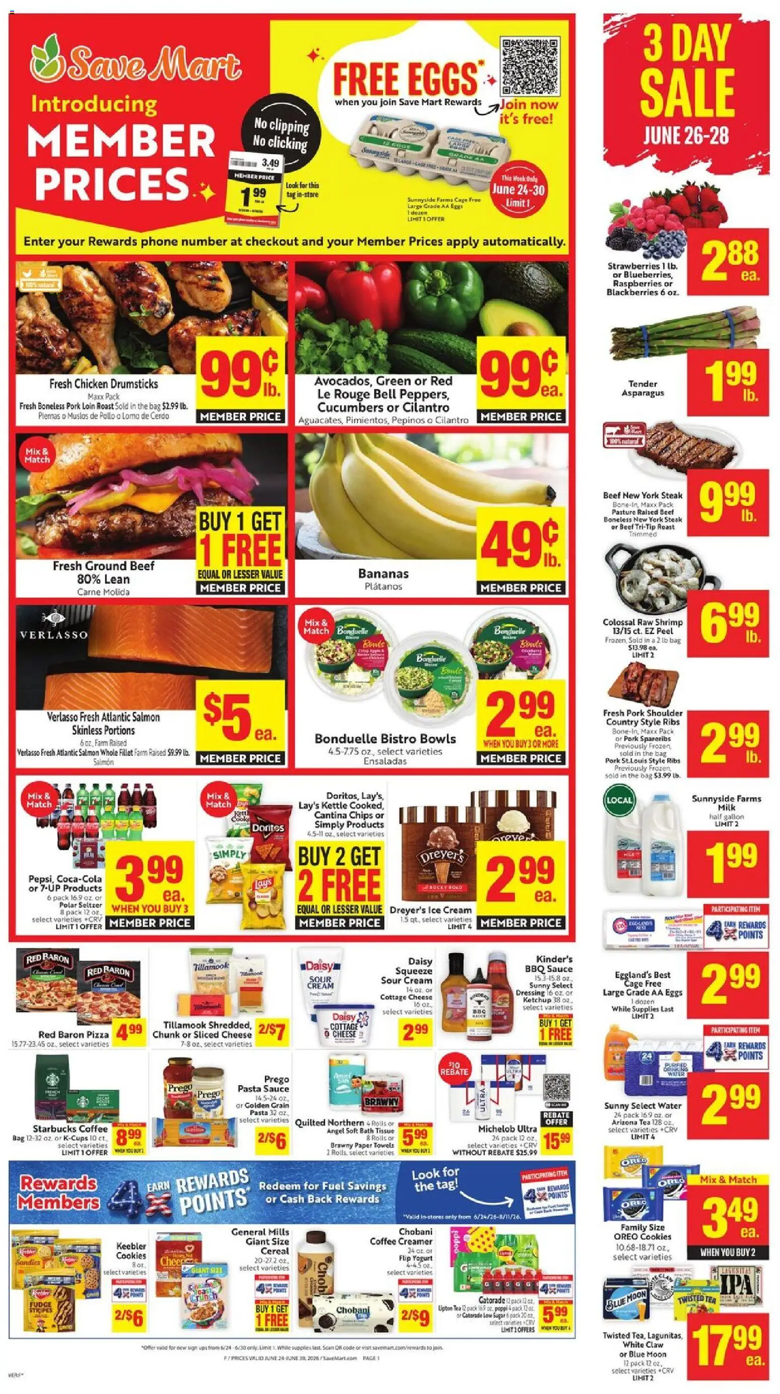 Save Mart Weekly Ad - valid from 06/24/2026 | Page: 1 | Products: Yogurt, Ice cream, Phone, Bag