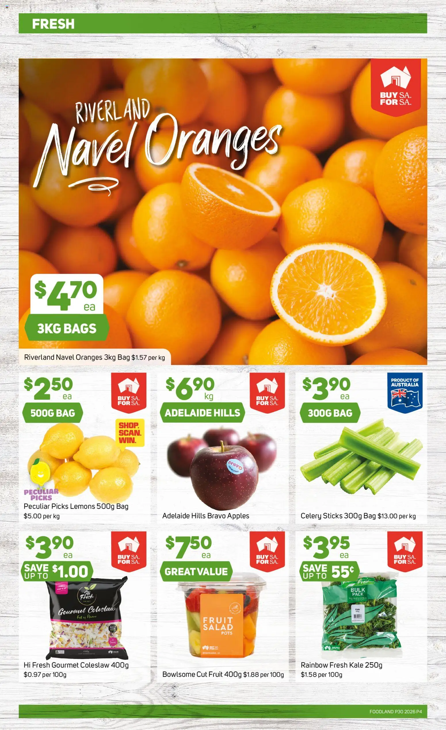 Foodland catalogue - valid from 22/07/2026 | Page: 4 | Products: Apples, Oranges, Salad, Bag