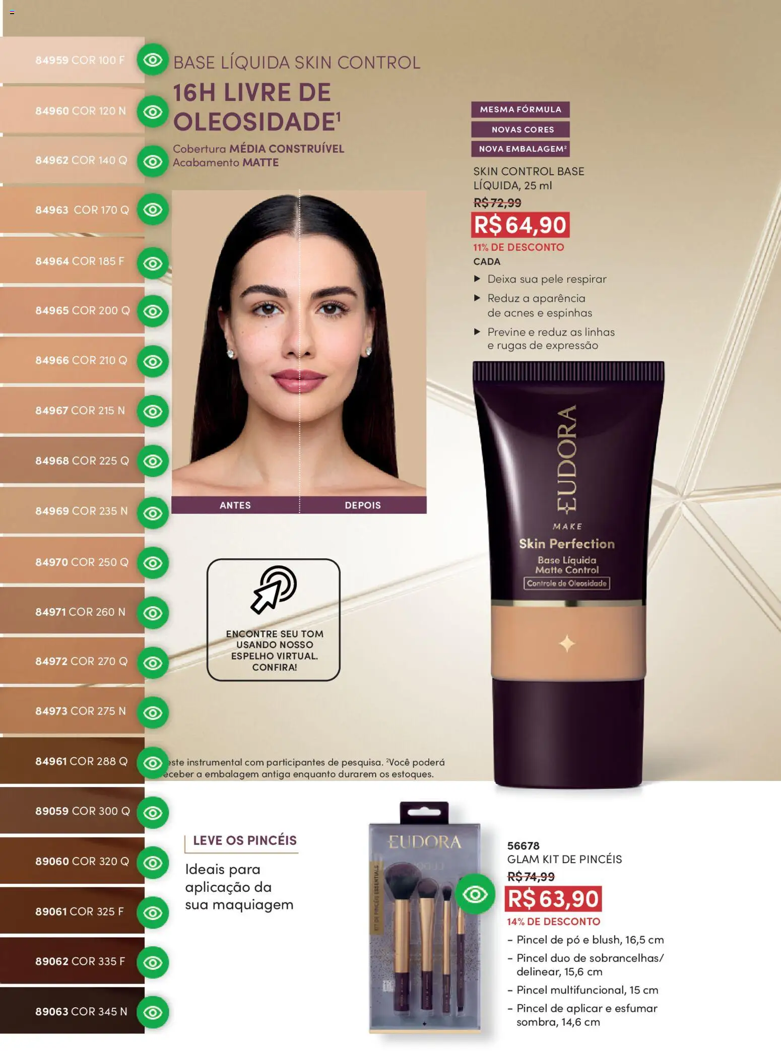 Eudora Folheto - válido de 01.04.2026 | Página: 14 | Produtos: Maquiagem, Pó, Pincel, Base