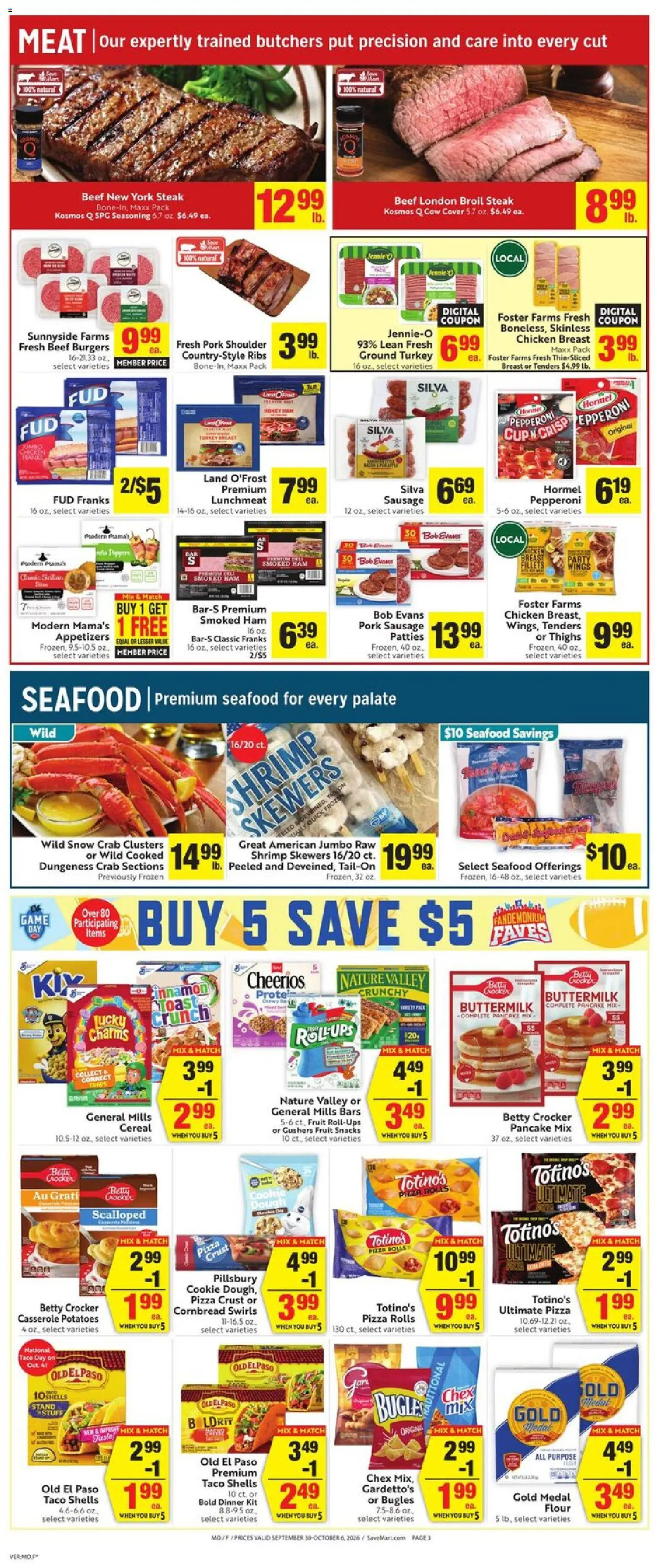 Save Mart Weekly Ad - valid from 09/30/2026 | Page: 3 | Products: Pork shoulder, Chicken, Potatoes, Fruit