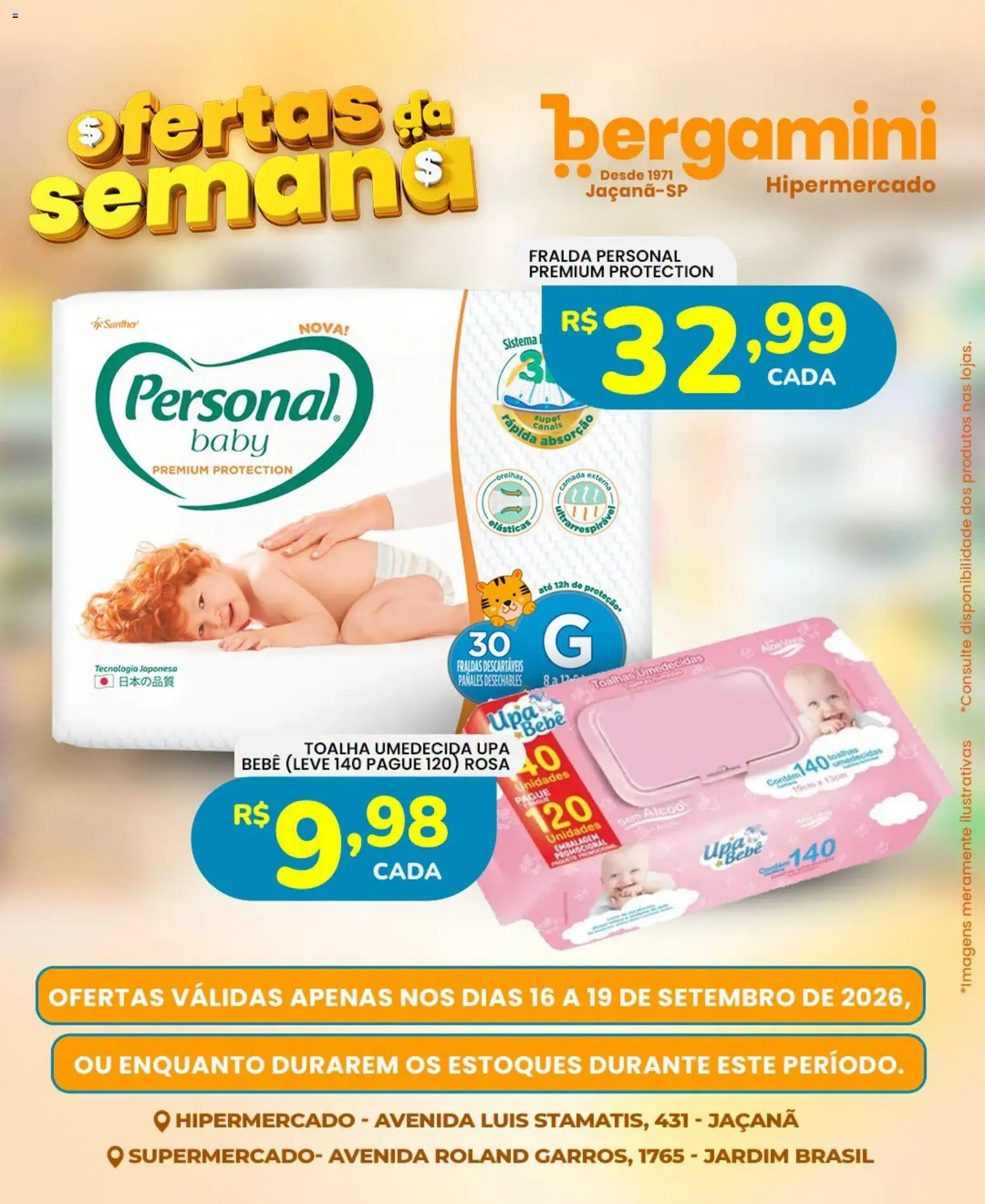 Supermercado Bergamini Folheto - válido de 16/09/2026 | Página: 12 | Produtos: Fraldas, Toalha umedecida