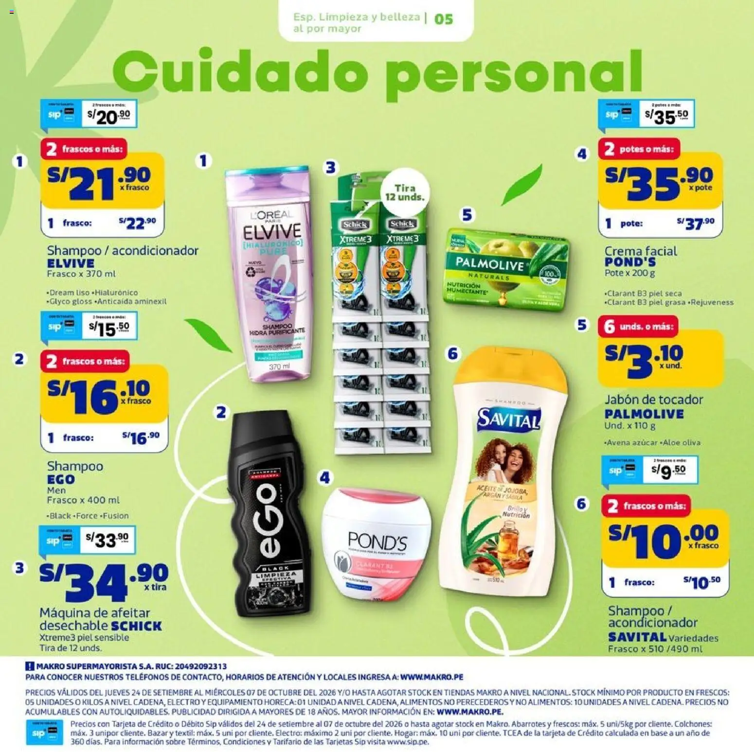 Catálogo Makro válido desde 24/09/2026 | Página: 5 | Productos: Acondicionador, Jabón, Maquina de afeitar, Azúcar