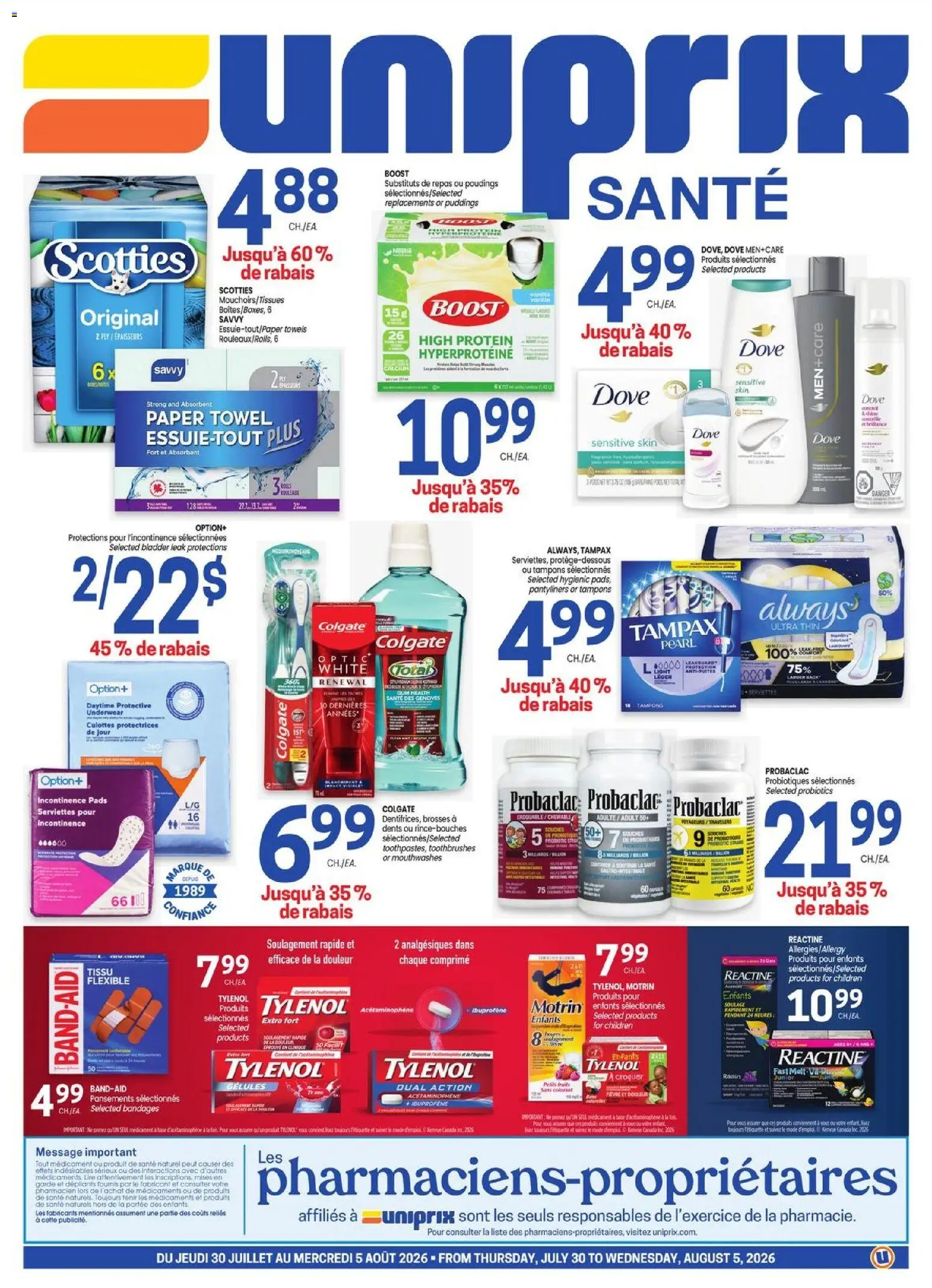 Uniprix flyer valid from Jul 30, 2026 | Page: 1 | Products: Underwear