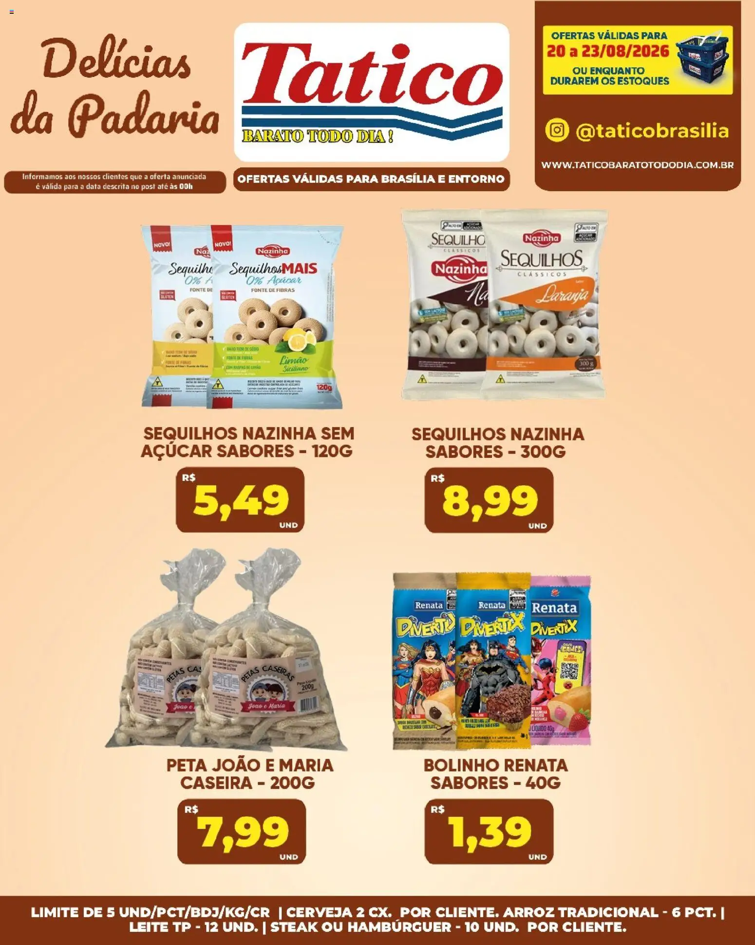 Tatico Folheto - válido de 20/08/2026 | Página: 20 | Produtos: Leite, Cerveja, Arroz, Açúcar