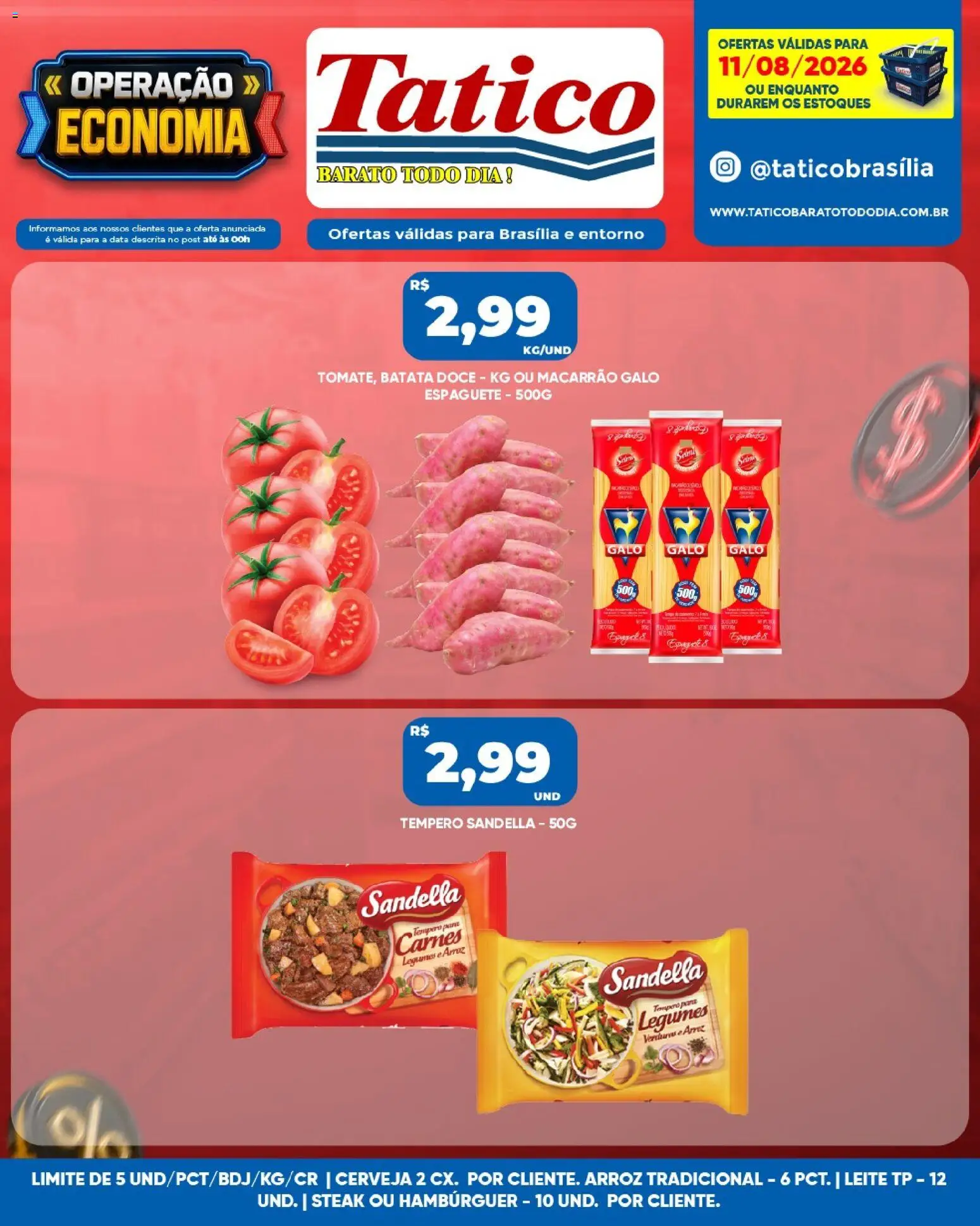 Tatico Folheto - válido de 11/08/2026 | Página: 2 | Produtos: Leite, Cerveja, Macarrão, Legumes