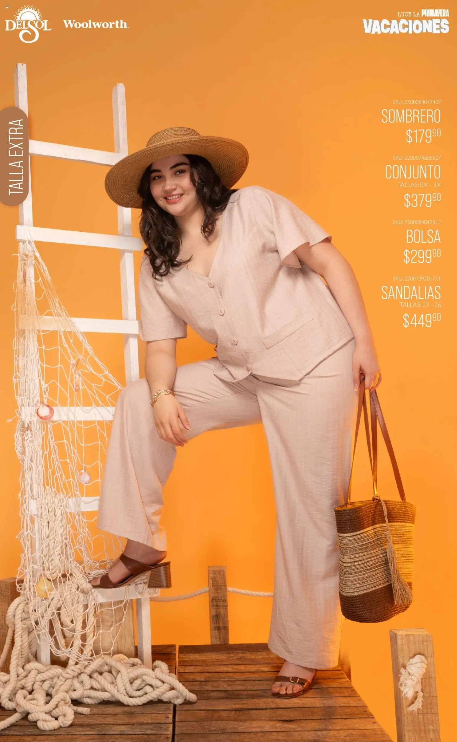 Nuevas ofertas de Del Sol y Woolworth válidas en toda la República Mexicana desde el 19.03.2026. ¡Encuentra las mejores ofertas en Del Sol y Woolworth catálogo Vacaciones 2026 ! | Página: 11 | Productos: Sombrero, Bolsa, Conjunto, Sandalias