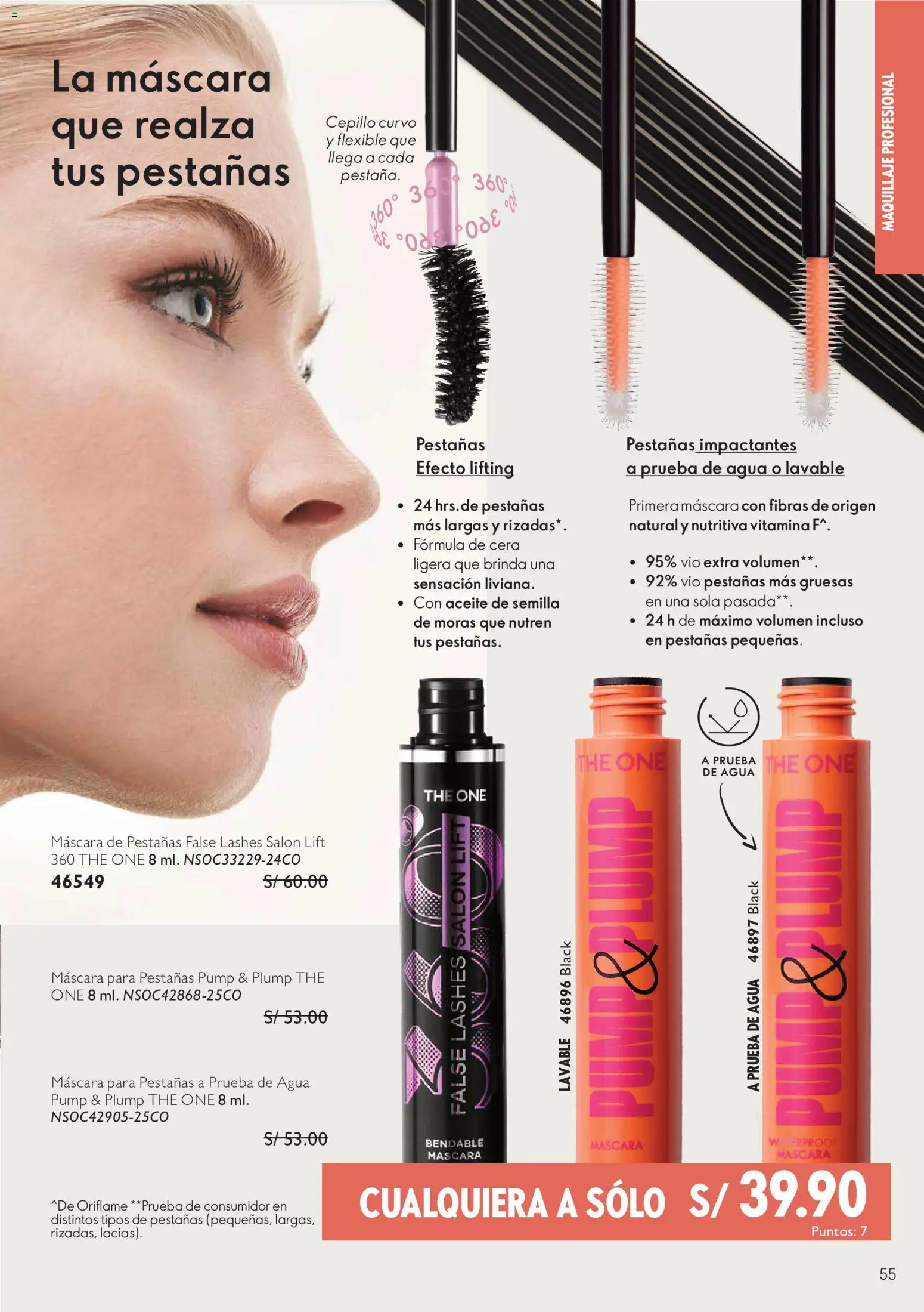 Catálogo Oriflame válido desde 12/09/2026 | Página: 55 | Productos: Máscara, Aceite, Agua, Maquillaje