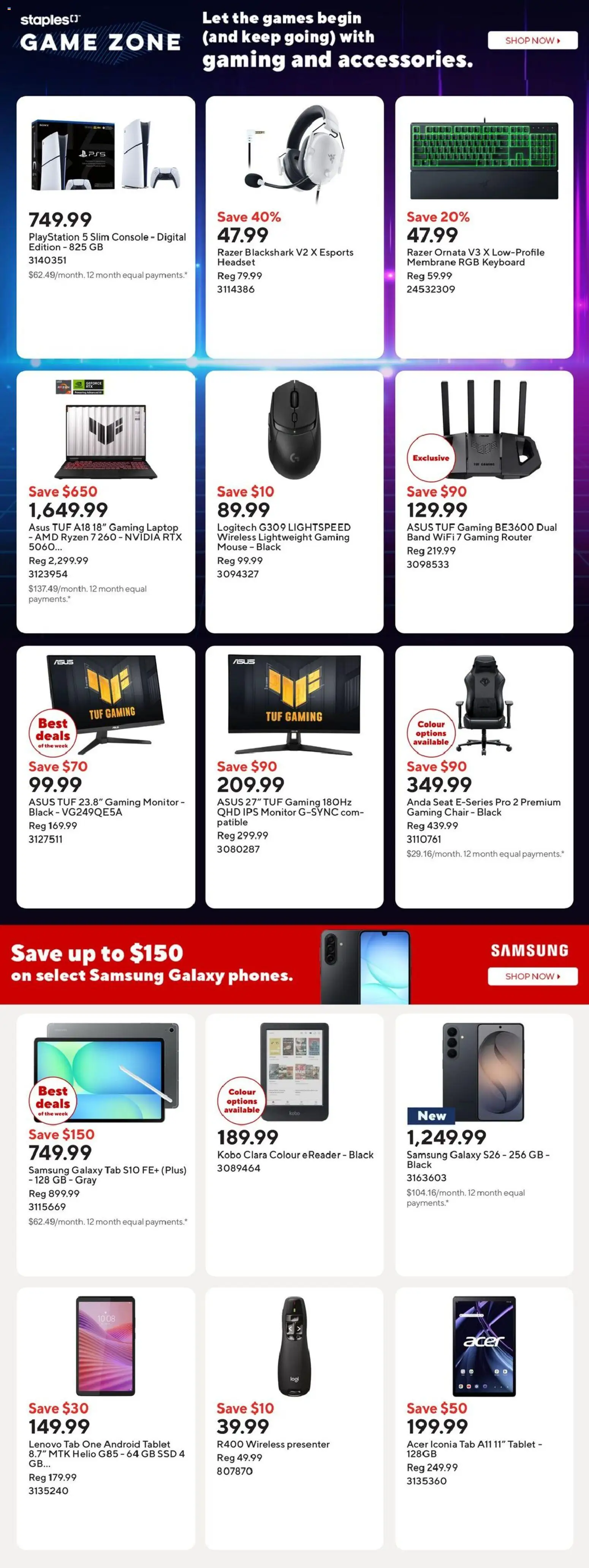 Staples flyer valid from 15.05.2026 | Page: 8 | Products: Tablet, Monitor, Keyboard, Playstation