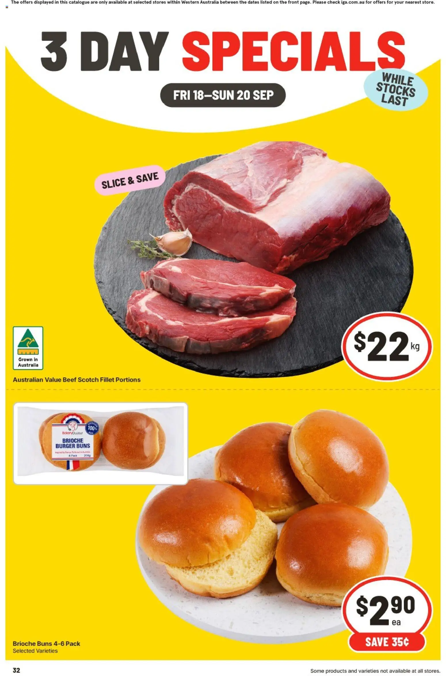 IGA catalogue - valid from 18/09/2026 | Page: 1 | Products: Brioche, Beef, Scotch, Fillet