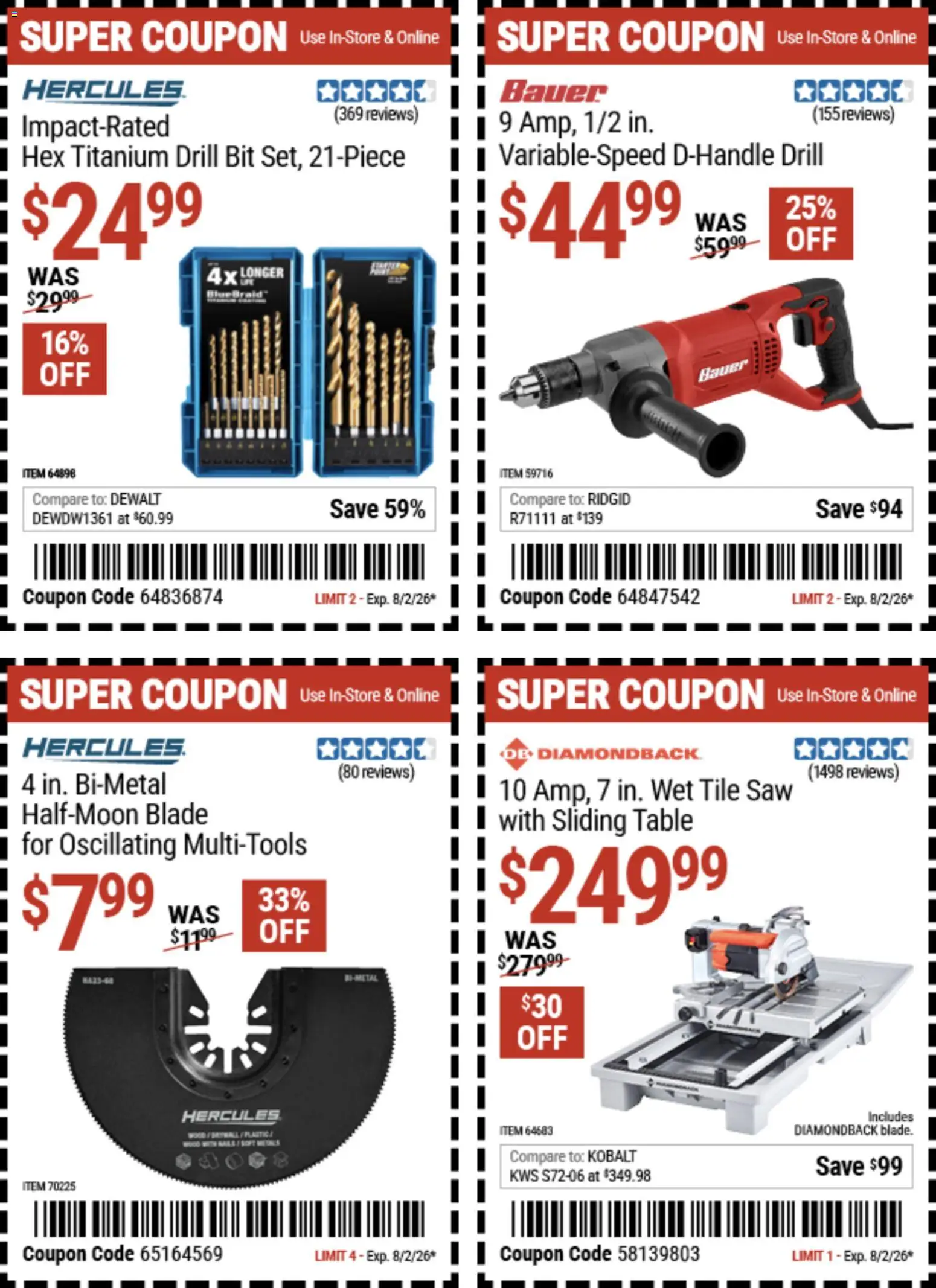 Harbor Freight Weekly Ad - valid from 07/20/2026 | Page: 30 | Products: Saw, Table, Drill Bit
