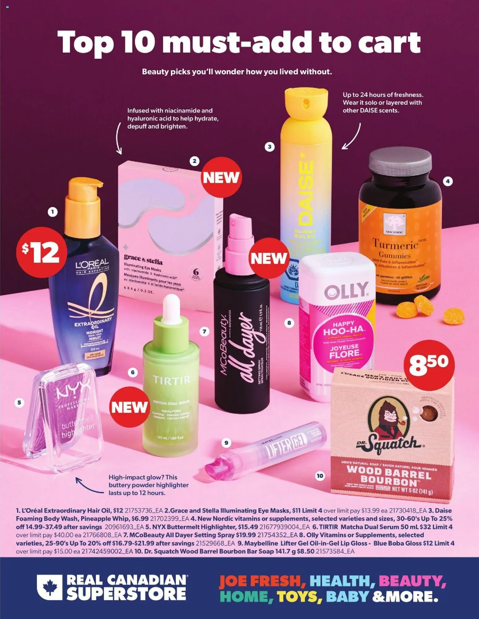 Real Canadian Superstore flyer valid from Oct 1, 2026 | Page: 18 | Products: Bourbon, Highlighter, Lip gloss, Butter