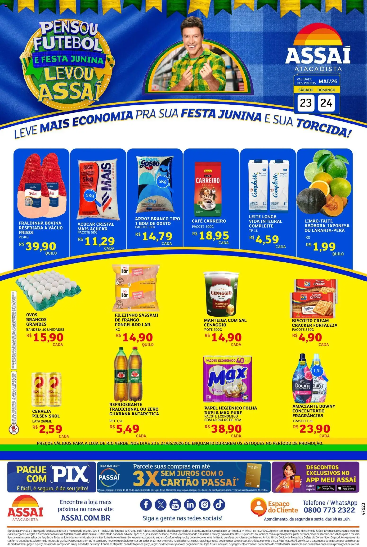 Assaí Atacadista Folheto - válido de 23.05.2026 | Página: 1 | Produtos: Biscoito, Guaraná, Fraldinha, Frango