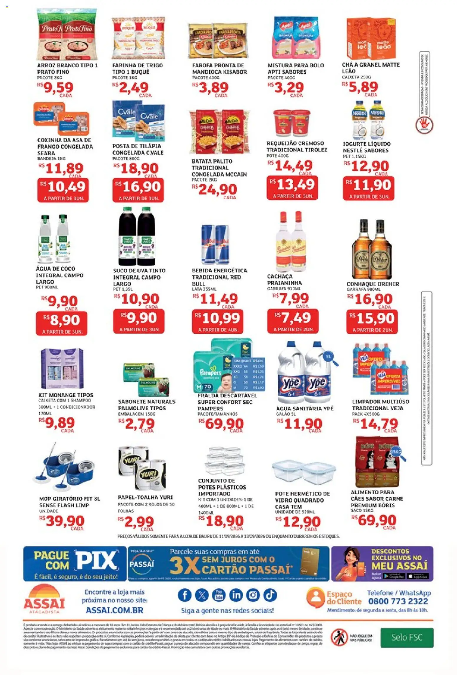 Assaí Atacadista Folheto - válido de 11/09/2026 | Página: 2 | Produtos: Mandioca, Farinha, Iogurte, Suco