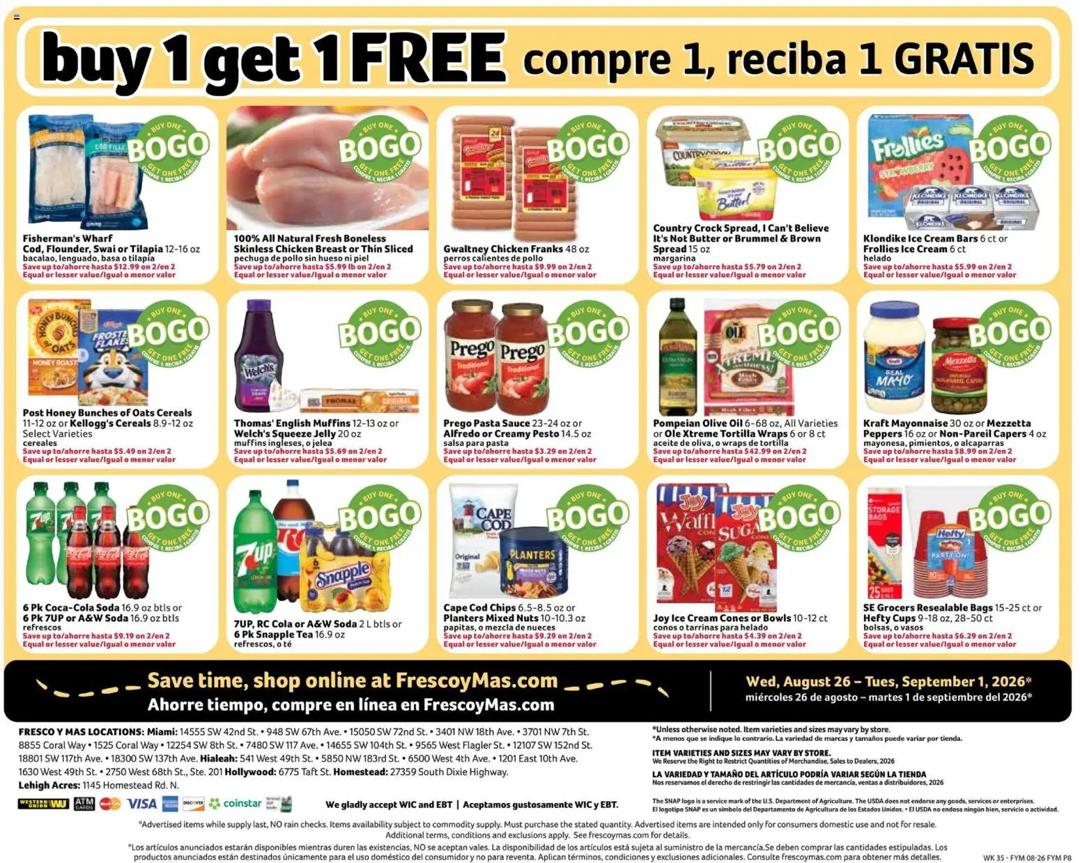 Fresco y Más Weekly Ad - valid from 08/26/2026 | Page: 8 | Products: Olive oil, Tea, Pasta, Ice cream