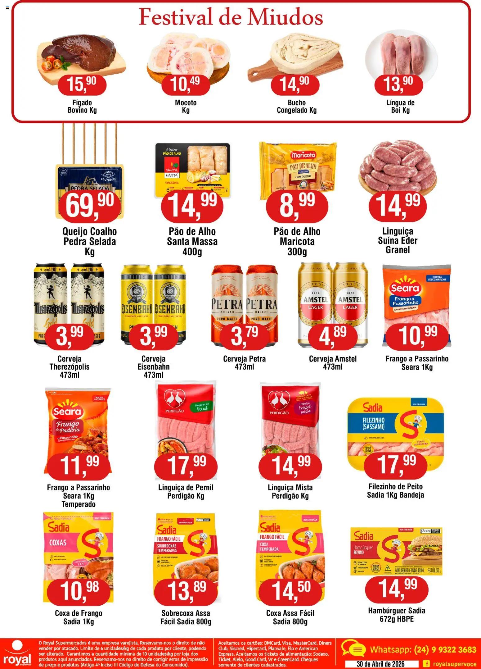 Royal Supermercados Folheto - válido de 30.04.2026 | Página: 2 | Produtos: Pao de alho, Pão, Queijo coalho, Hambúrguer