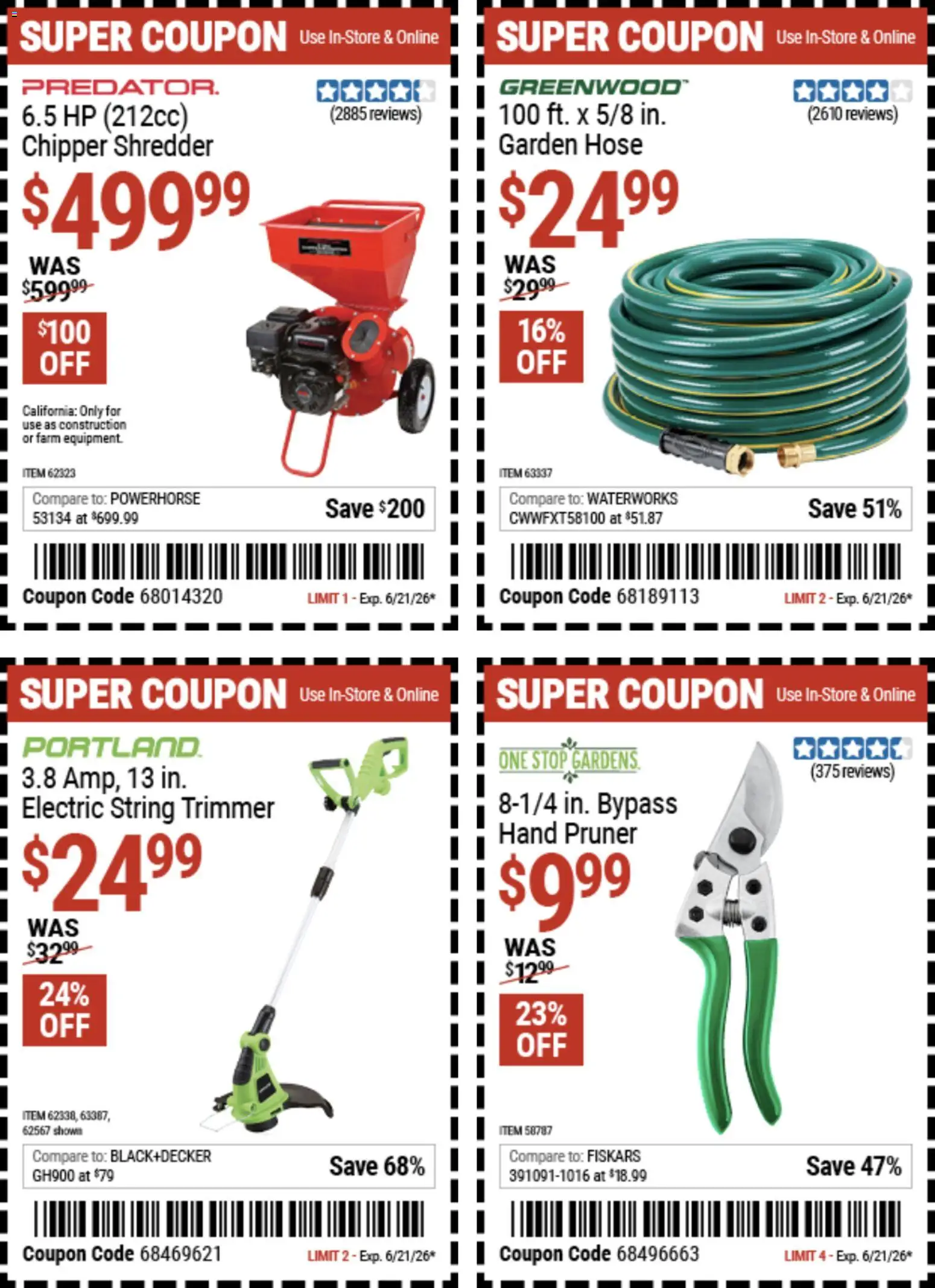 Harbor Freight Weekly Ad - valid from 08.06.2026 | Page: 14 | Products: Trimmer, Pruner, Shredder