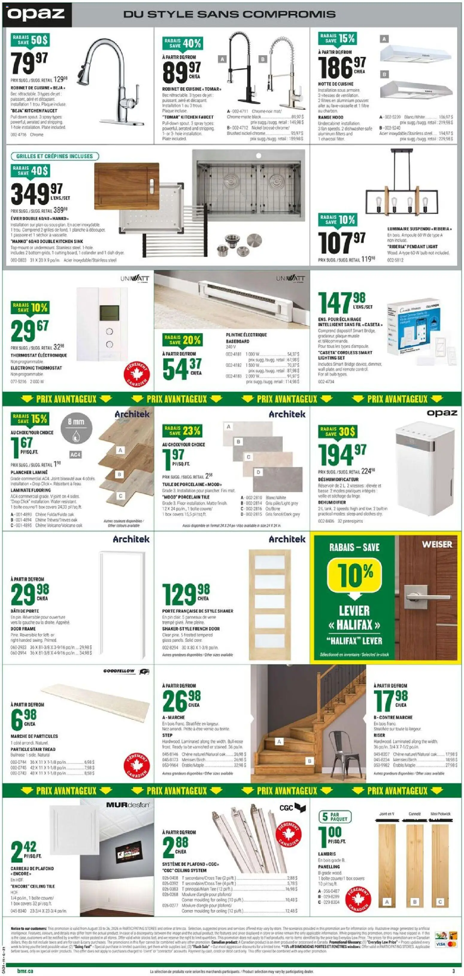 BMR flyer valid from Aug 20, 2026 | Page: 4 | Products: Range hood, Fan, Lighting, Clothes