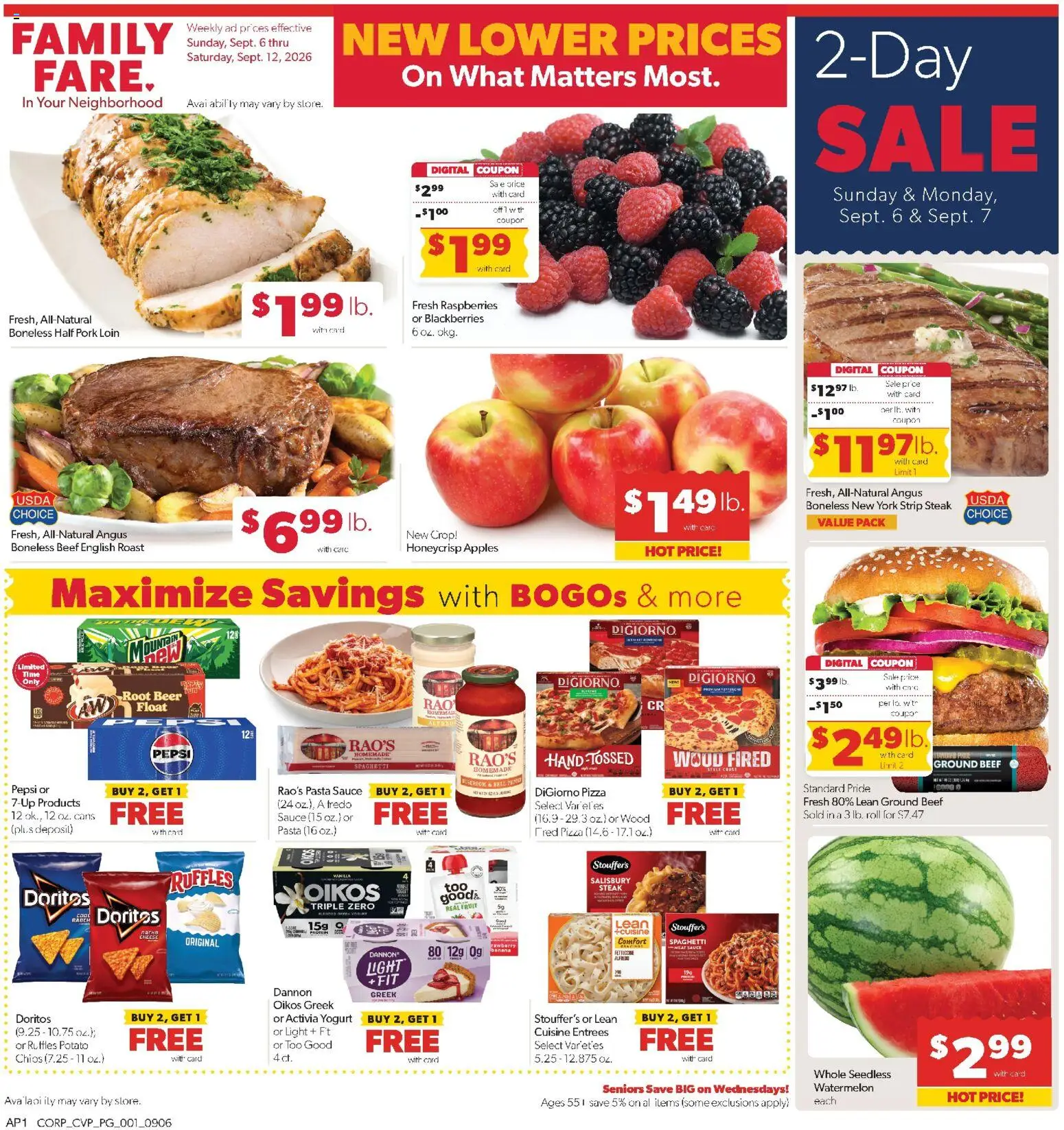 Family Fare Weekly Ad - valid from 09/06/2026 | Page: 1 | Products: Pork loin, Meat, Apples, Watermelon