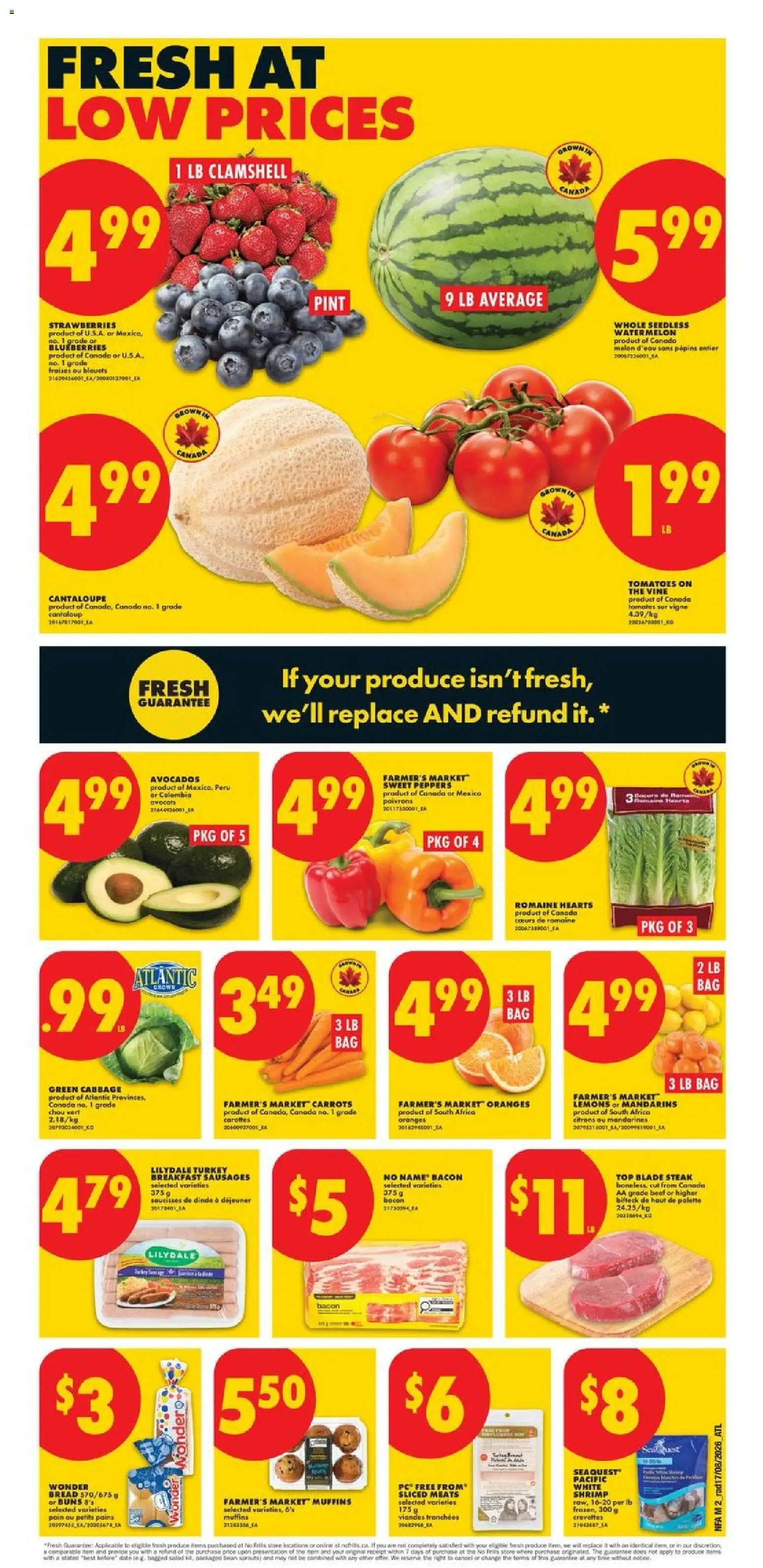No Frills flyer valid from Aug 20, 2026 | Page: 2 | Products: Sausages, Carrots, Shrimp, Oranges