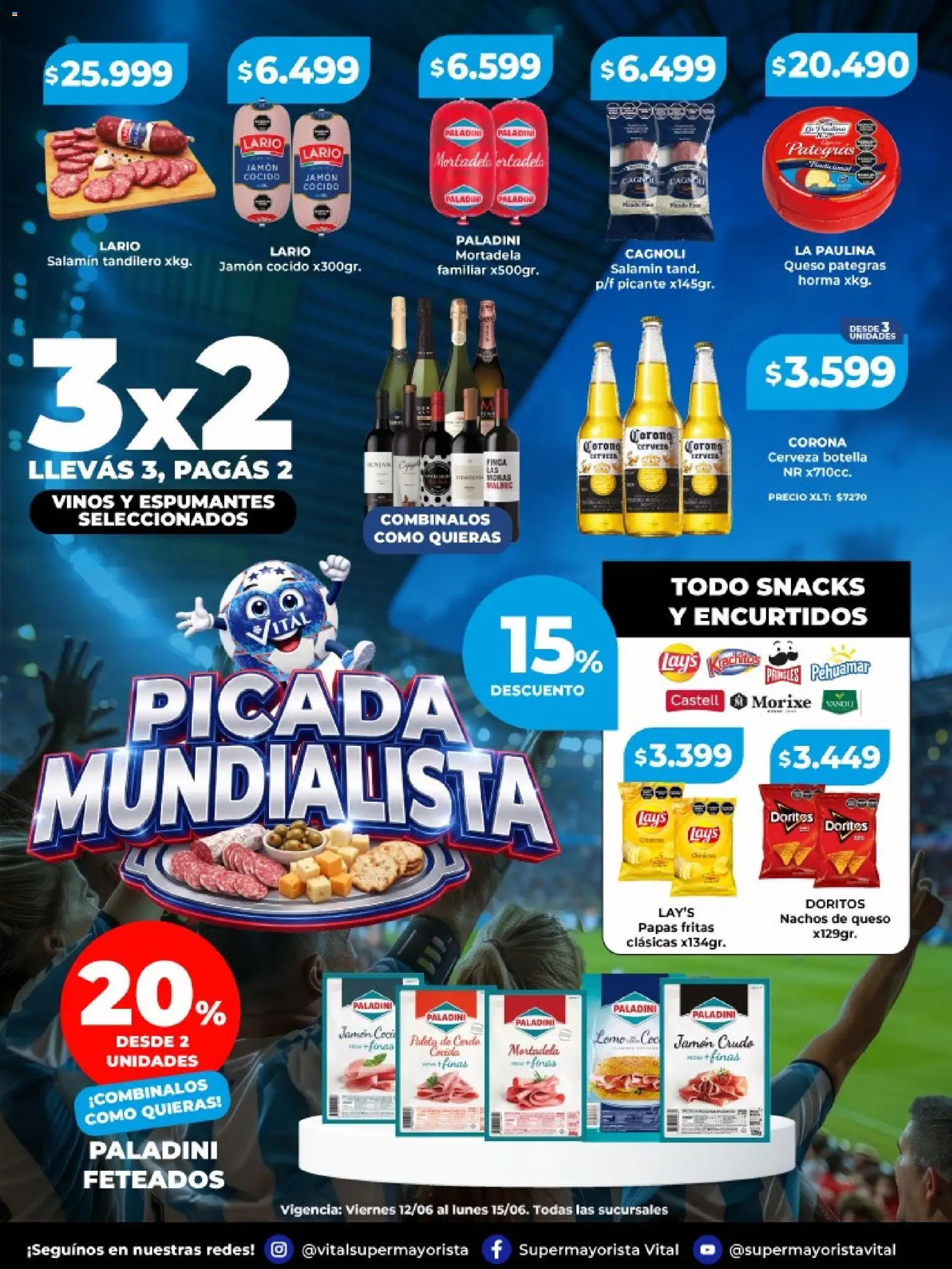 Vital - Picada mundialista │ válido desde el 12.06.2026 | Página: 1 | Productos: Botella, Jamón cocido, Paleta, Jamón