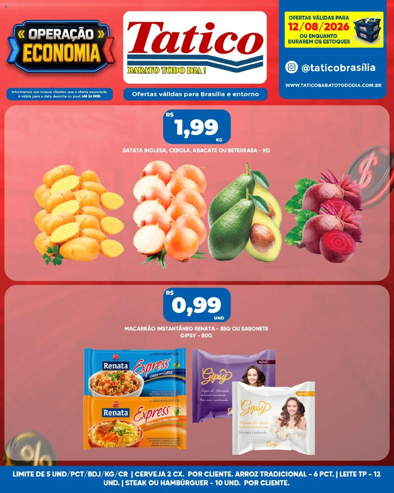 Tatico Folheto - válido de 12/08/2026 | Página: 1 | Produtos: Steak, Leite, Macarrão instantâneo, Batata