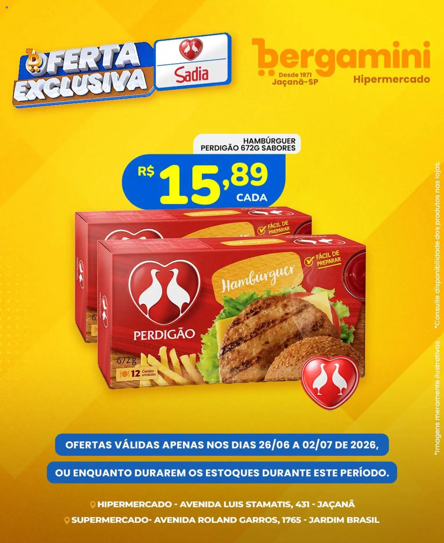 Supermercado Bergamini Folheto - válido de 26/06/2026 | Página: 1 | Produtos: Hambúrguer