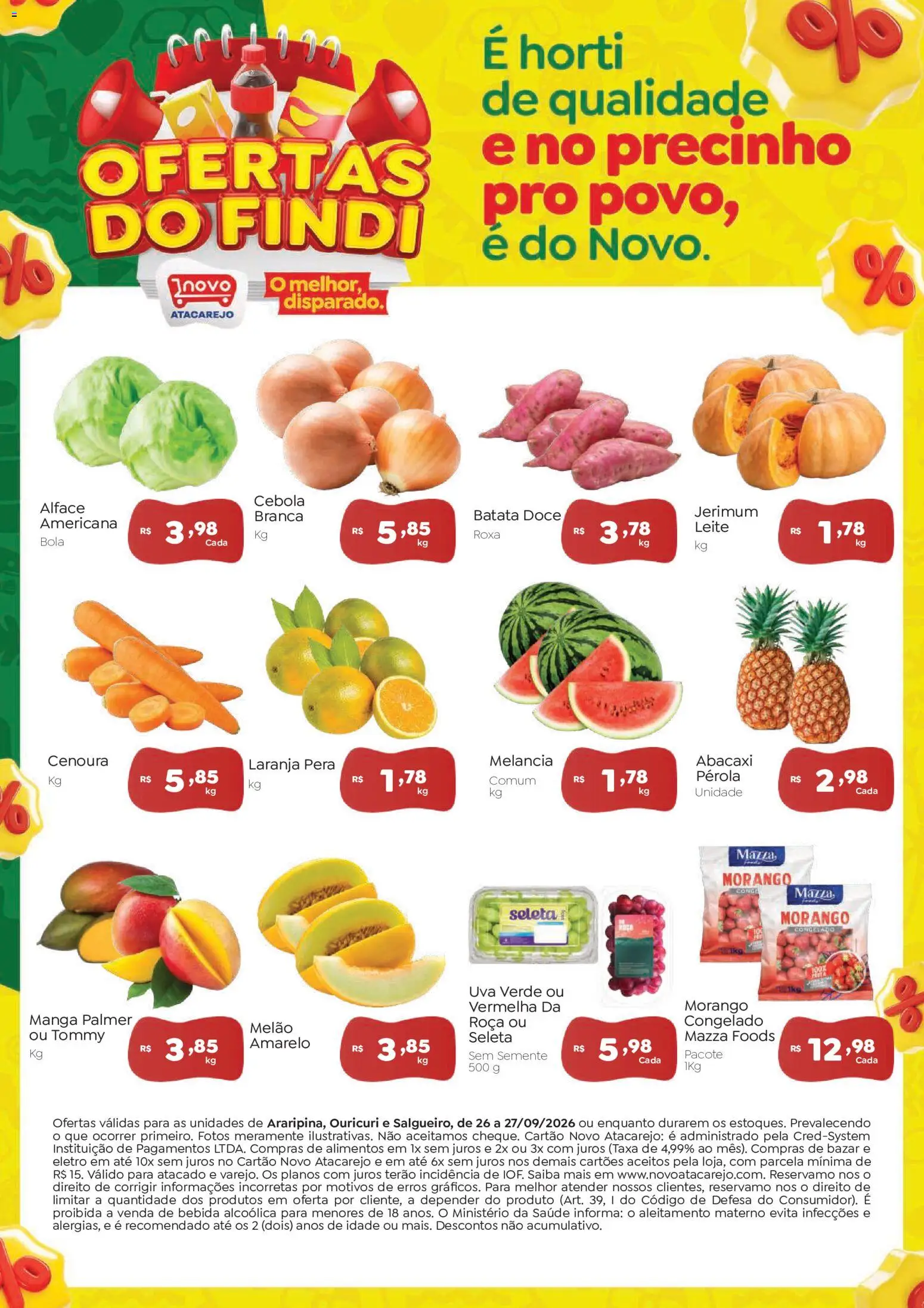Novo Atacarejo Folheto - válido de 26/09/2026 | Página: 1 | Produtos: Cebola, Abacaxi, Manga, Alface