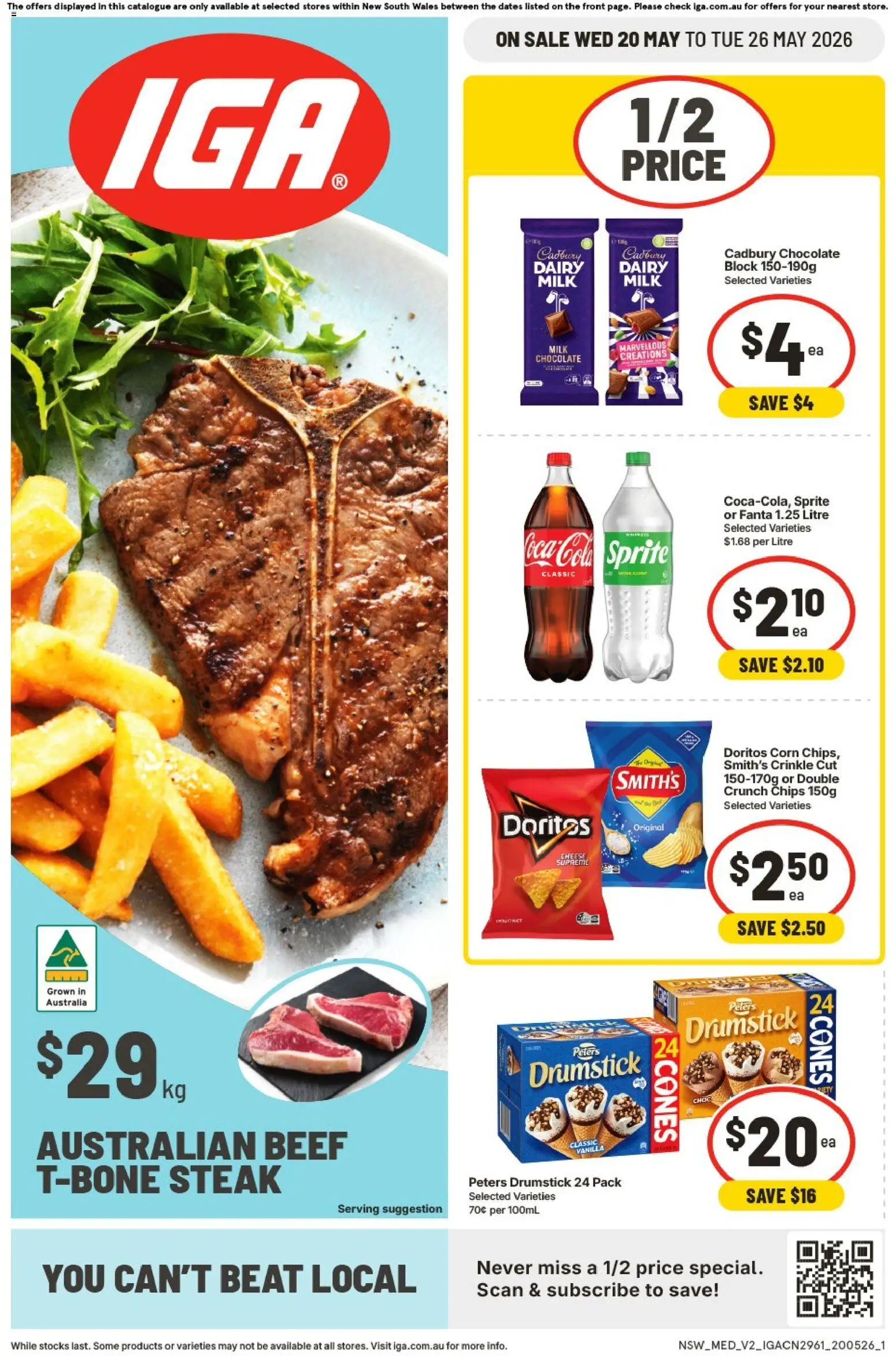 IGA catalogue - valid from 20.05.2026 | Page: 1 | Products: Milk, Chocolate, Chips, Steak