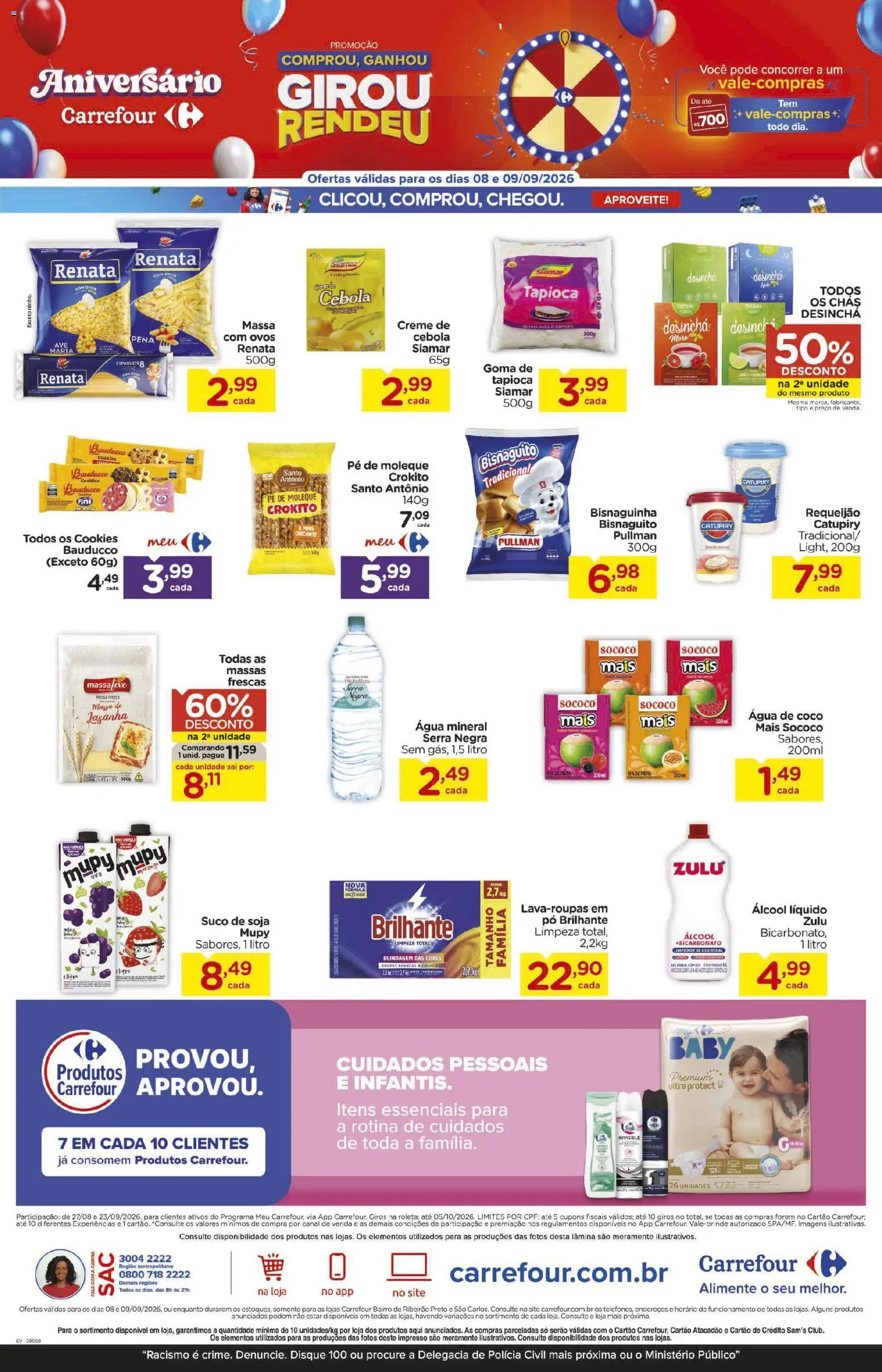 Carrefour Bairro Folheto - válido de 08/09/2026 | Página: 3 | Produtos: Álcool, Suco, Água, Requeijão