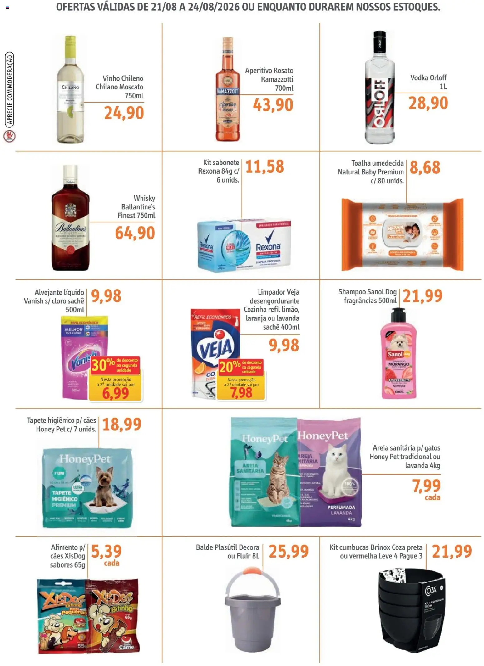 Sonda Folheto - válido de 21/08/2026 | Página: 4 | Produtos: Alvejante, Tapete, Sabonete, Vodka