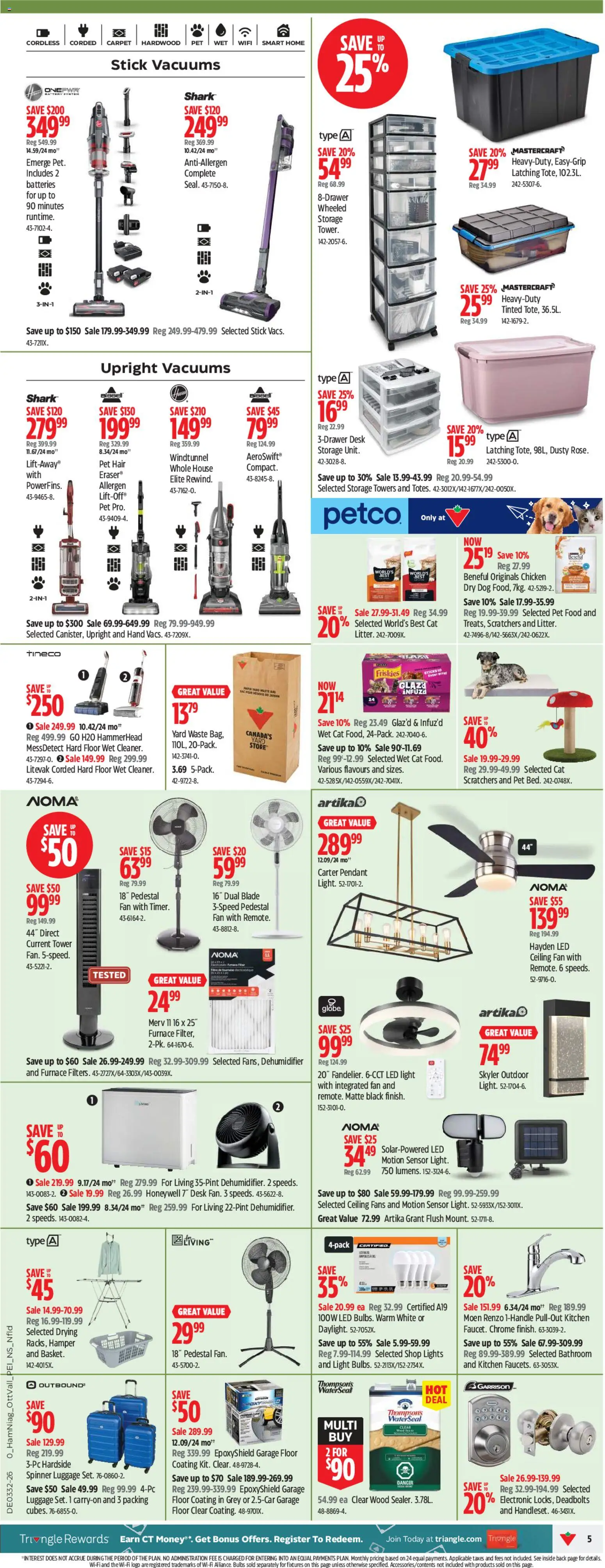 Canadian Tire flyer valid from Aug 6, 2026 | Page: 5 | Products: Luggage, Fan, Carpet, Chicken